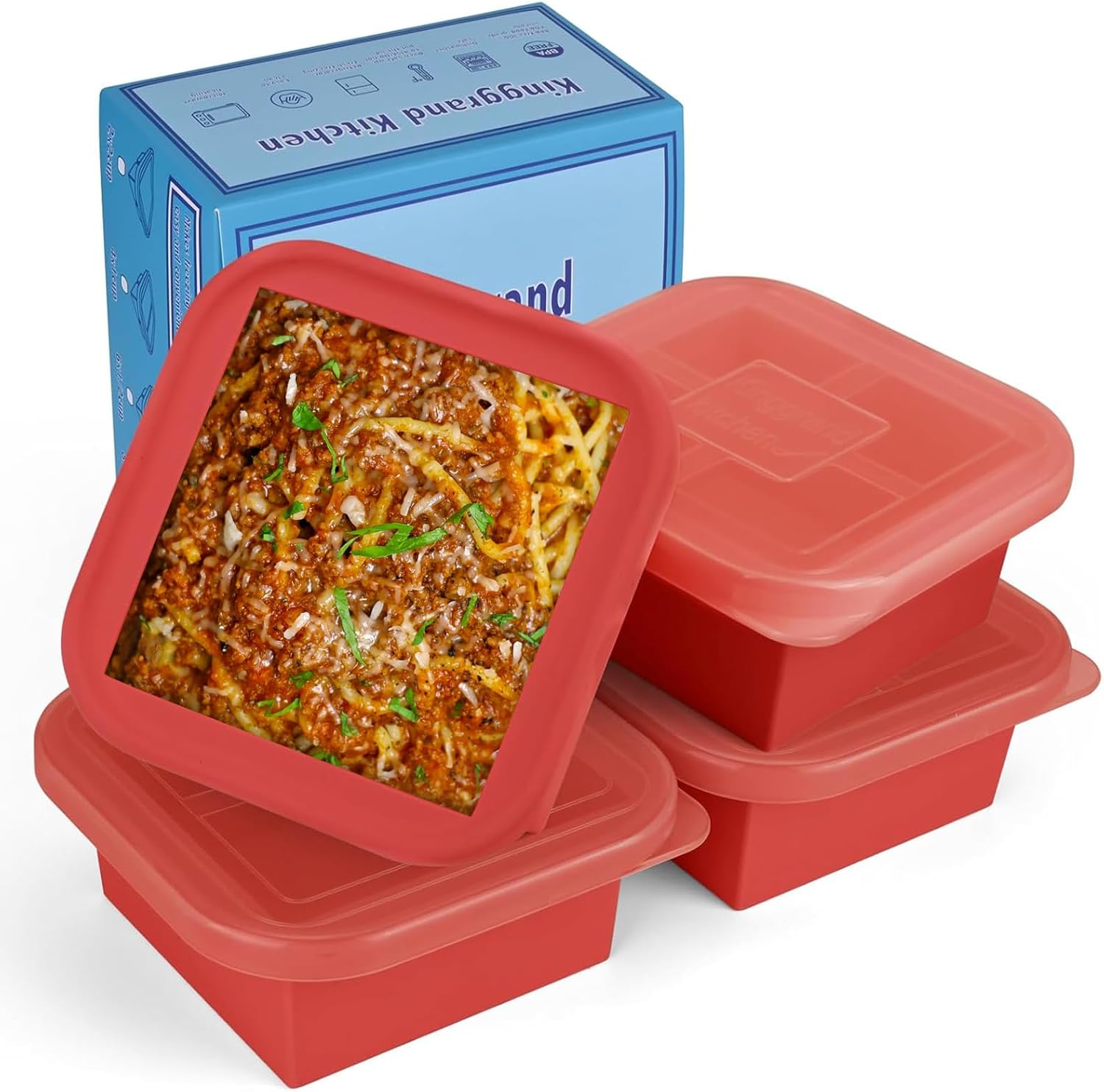 2 Cup Silicone Freezer Trays with Lid 4 Pack Silicone Soup Freezer Molds Soup Containers Make 4 Perfect Soups, Broths, Stews, Sauces, Curries(Red)