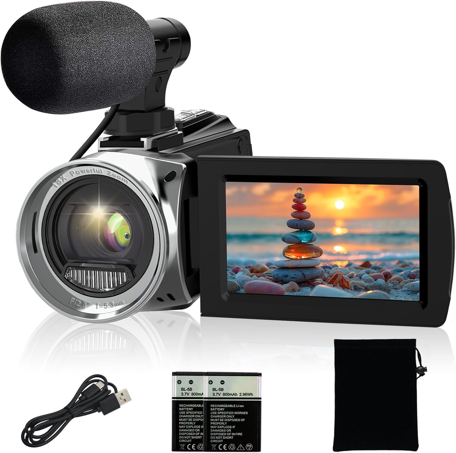 Video Camera Camcorder 4K 48MP Digital Vlogging Camera for YouTube 3.0 Inch 270°Rotation LCD Screen 18x Digital Zoom Video Recorder with Microphone