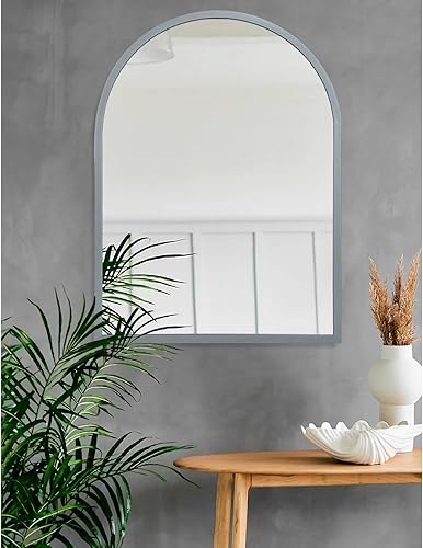 Miniatura 243 de Espejo de pared arqueado negro con marco de aleación de aluminio, espejo de baño de metal cepillado, espejo montado en la pared para sala de estar