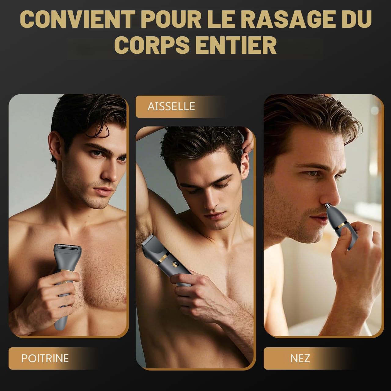 Scttomon Rasoir intime pour homme - Tondeuse intime - Tondeuse pour le corps - Rasoir pour homme - Zone intime - Tondeuse nasale - Affichage LCD - Étanche - 3 en 1