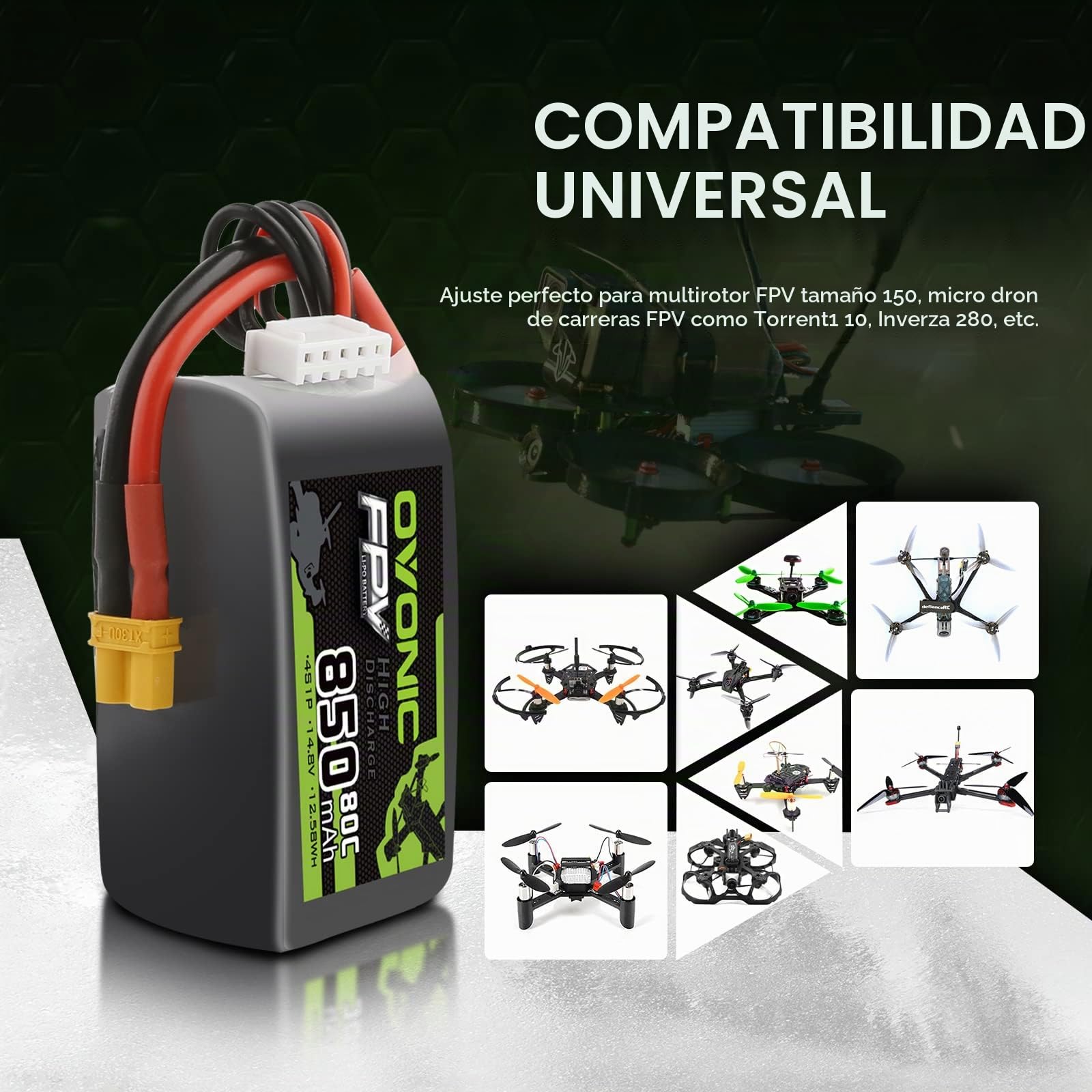 OVONIC 4s Batería Lipo 80C 850mAh 14.8V con XT30 para RC Avión Quadcopter Helicóptero FPV Racing Drone (4 Piezas)