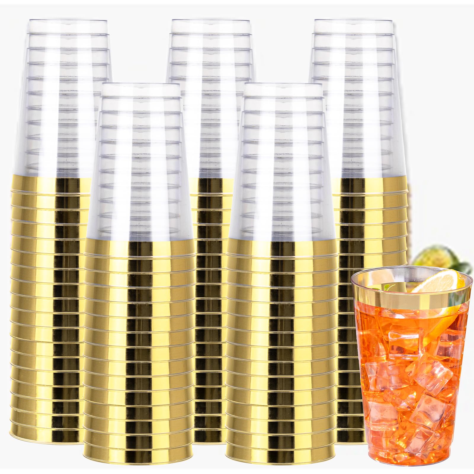 Photo 1 of I00000 100 Pack 14 oz Gold Plastic Cups, Gold Disposable Cups Tumblers, Disposable Plastic Wine Glasses Cocktail Glasses Perfect for Party & Wedding