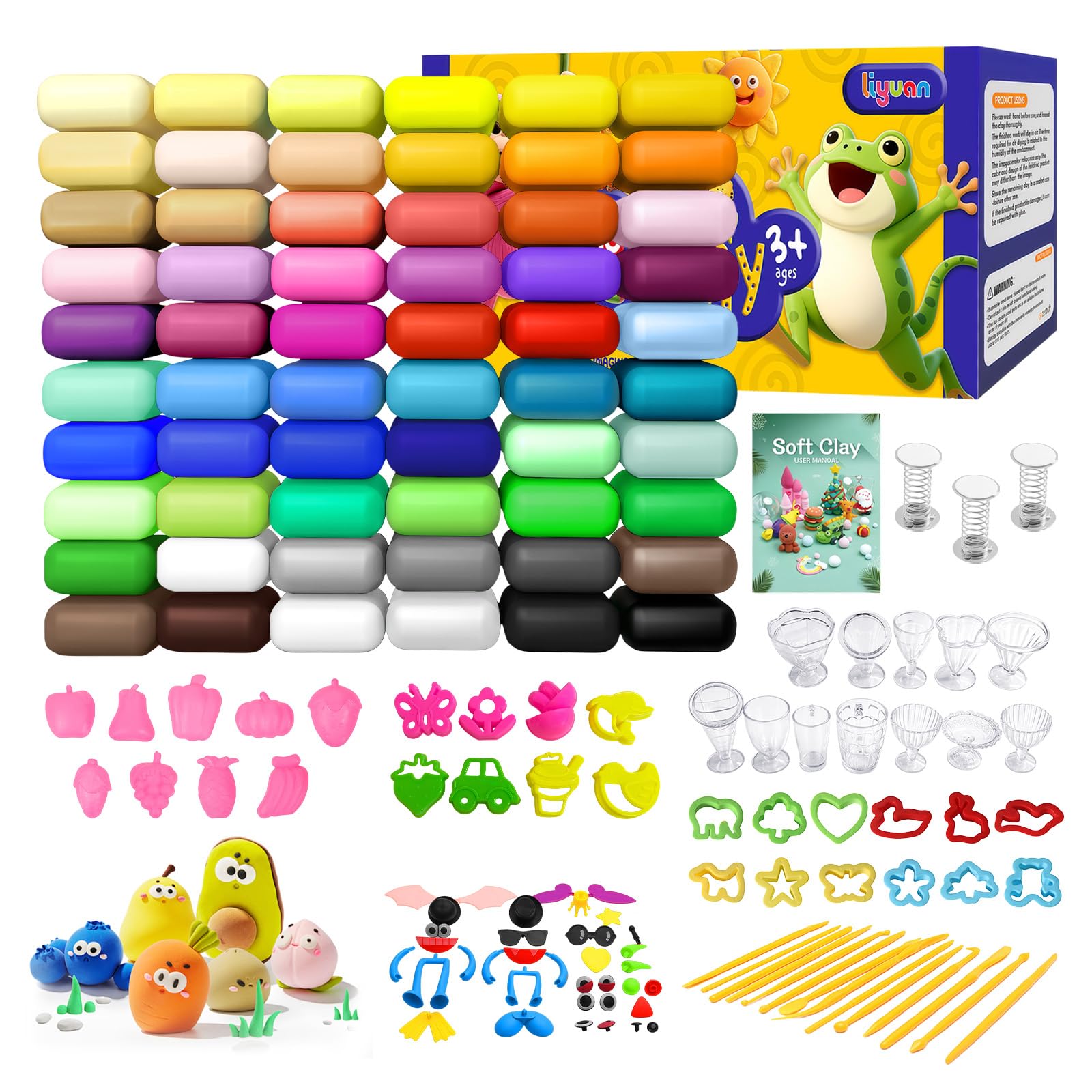 Flintronic Air Dry Clay, 60 Colours Modelling Clay Kit for Kid, DIY Modeling Clay Kit with Tools & Guidebook, Ultra Light Modeling Clay, Crafts Gift for Beginners