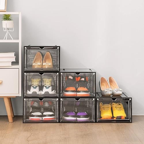 Miniatura 2 de DEZENE Cajas de almacenamiento transparentes apilables para zapatos paquete de 6 contenedores organizadores de zapatos de plástico resistentes para