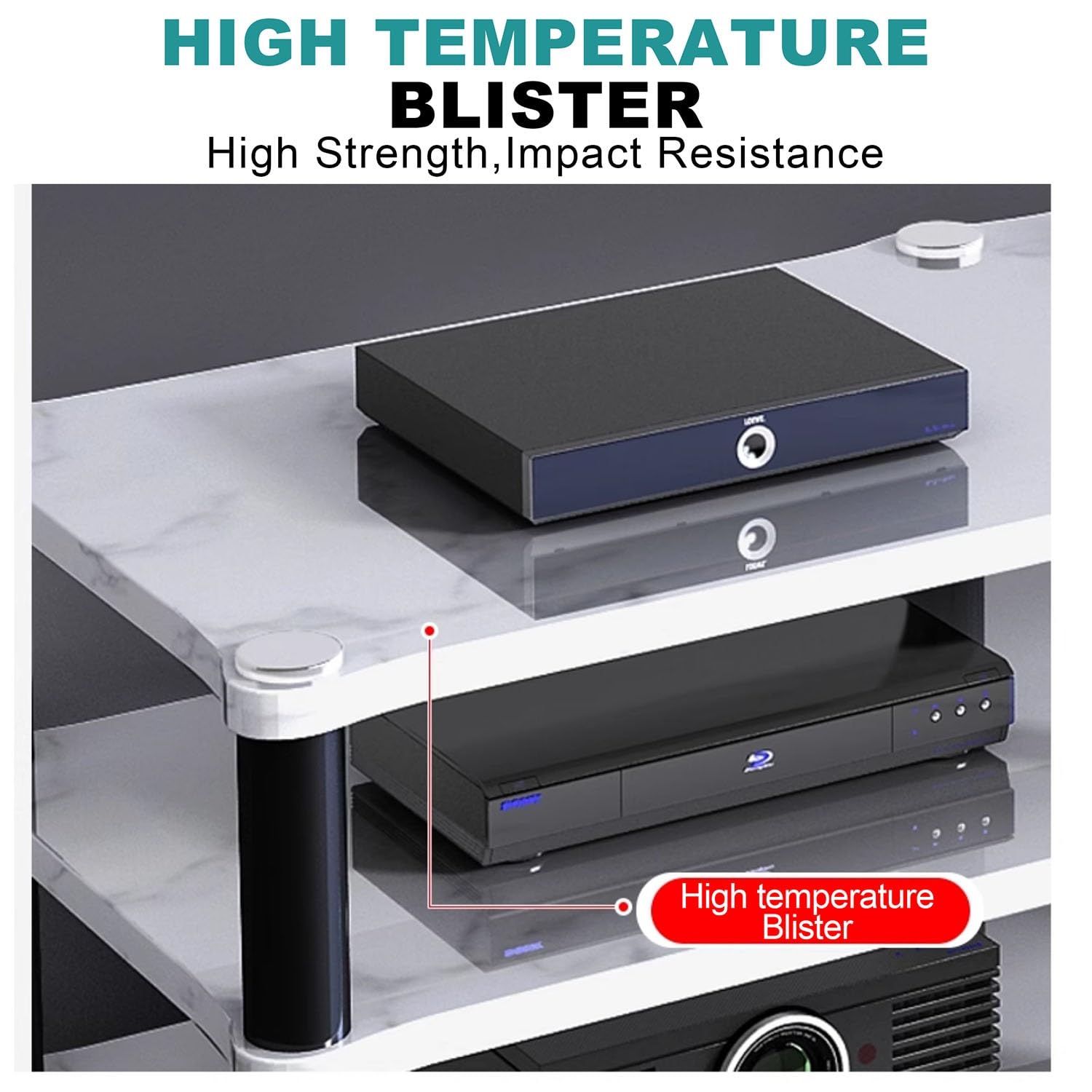 Robusto ripiano da gioco e rack audio, supporto multimediale per proiettore DVD e console di gioco, sotto la TV, per soggiorno, sala giochi e studio musicale, strisce nere