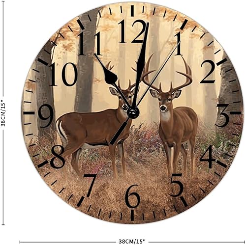 Miniatura 2 de ArogGeld Reloj de pared colgante de PVC con diseño de ciervos, 15 pulgadas, silencioso, sin tictac, funciona con pilas, números brillantes,