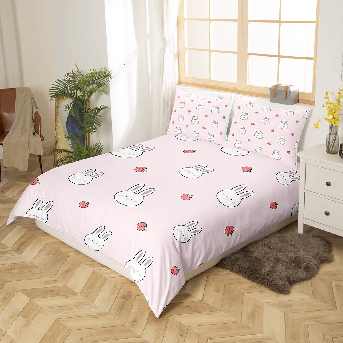 Set Di Biancheria Da Letto Singolo Per Bambini Con Fragole – Copripiumino E Federa In Microfibra, Rosa E Verde, Idea Regalo