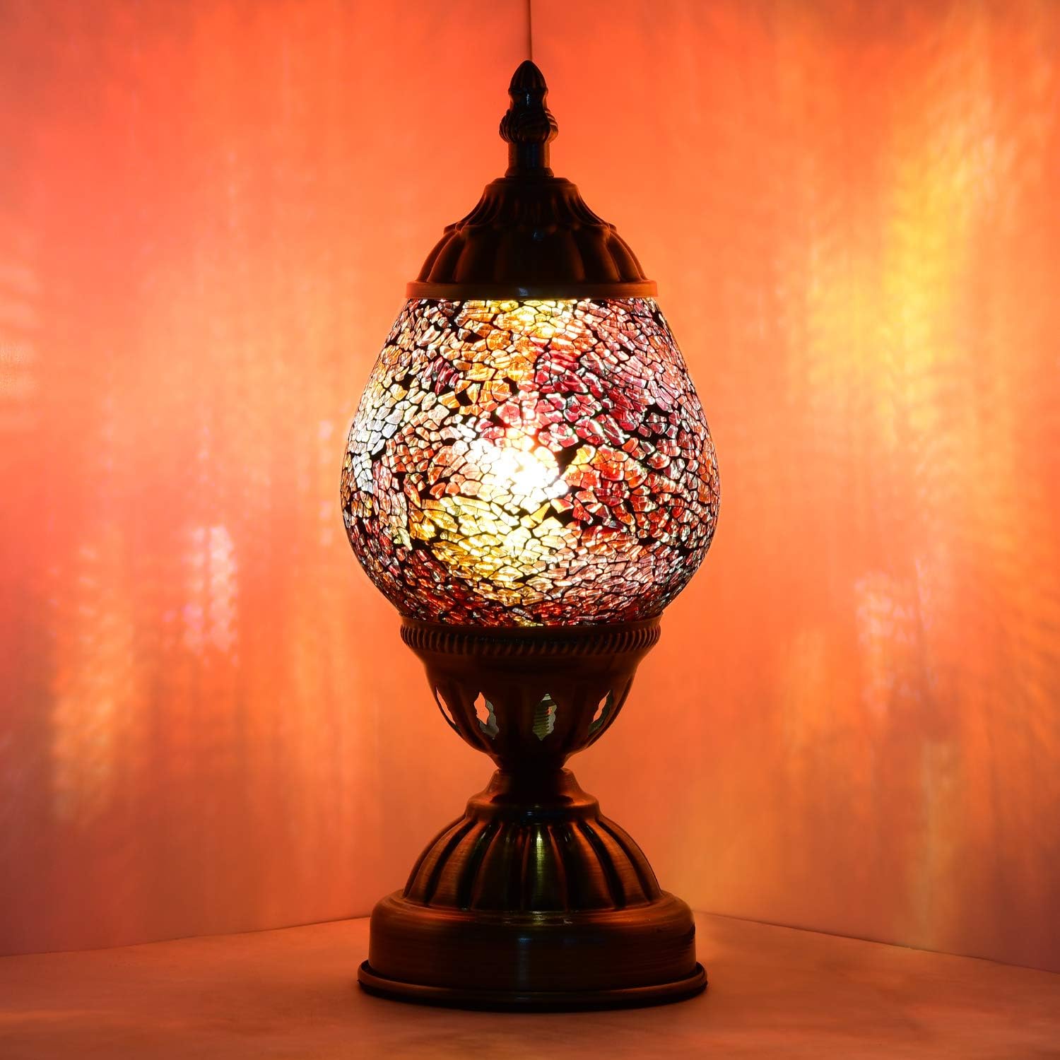 Marrakech Handmade Glass Turkish Mosaic Floor Lamp Mosaic Desk Lamp Moroccan Style Bedside Lamp Red and Orange