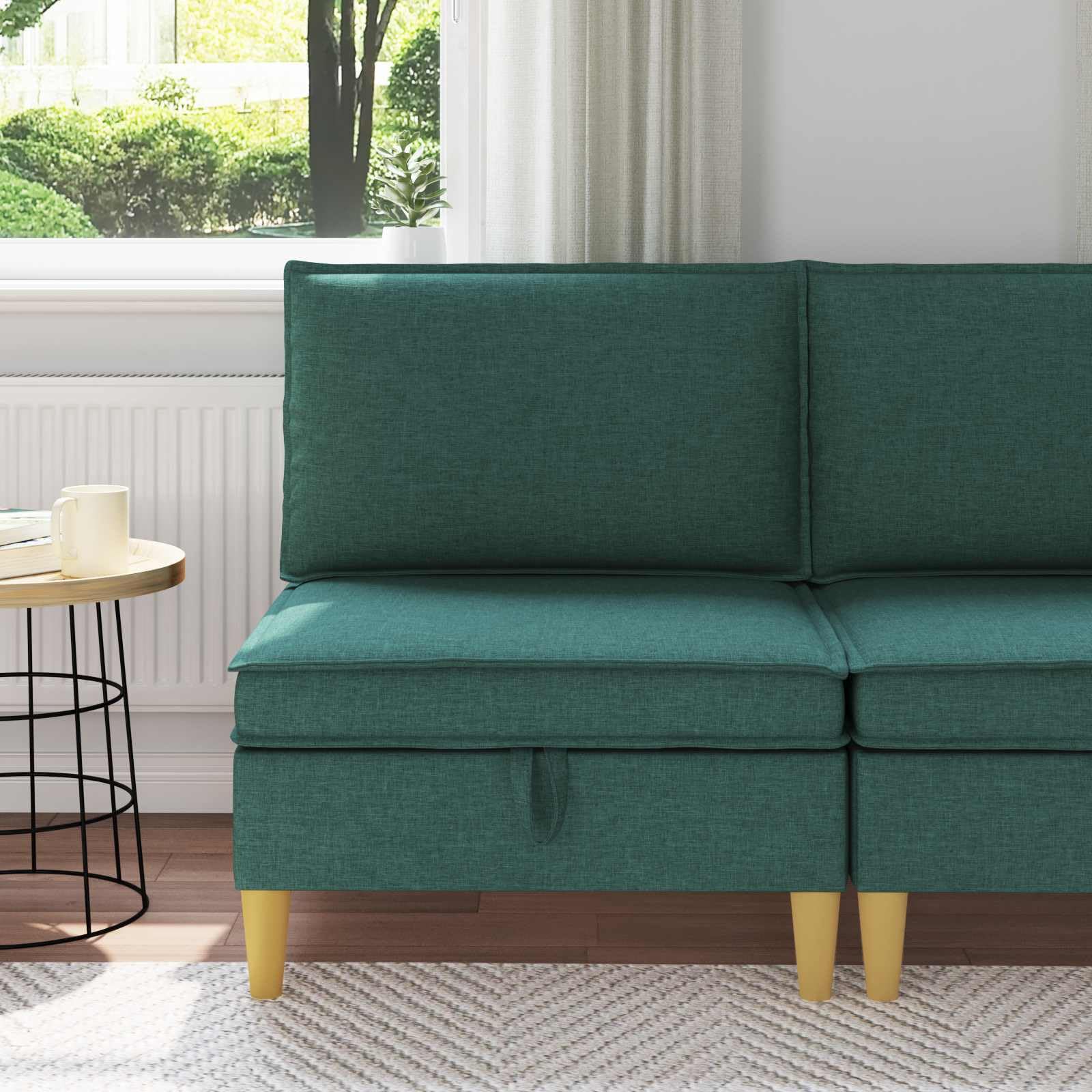 Nowoczesna sofa materiałowa z miejscem do przechowywania, skandynawski design, trwała, wygodna, do salonu, biura, lounge, z funkcją spania, skrzynia na pościel, wysuwana, przytulna