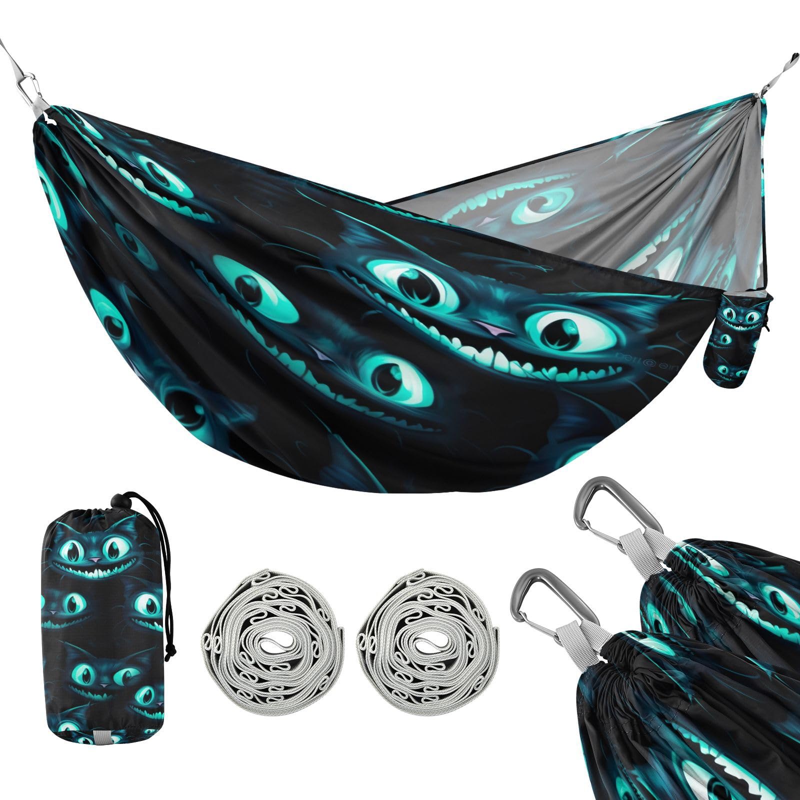 ATTX Blue Neon Cat Eye Camping Hammock - Lightweight & Portable Hammocks, Heavy Duty 330lbs Capacity for Indoor, Hiking, Backpacking, Travel, Backyard, Beach#243