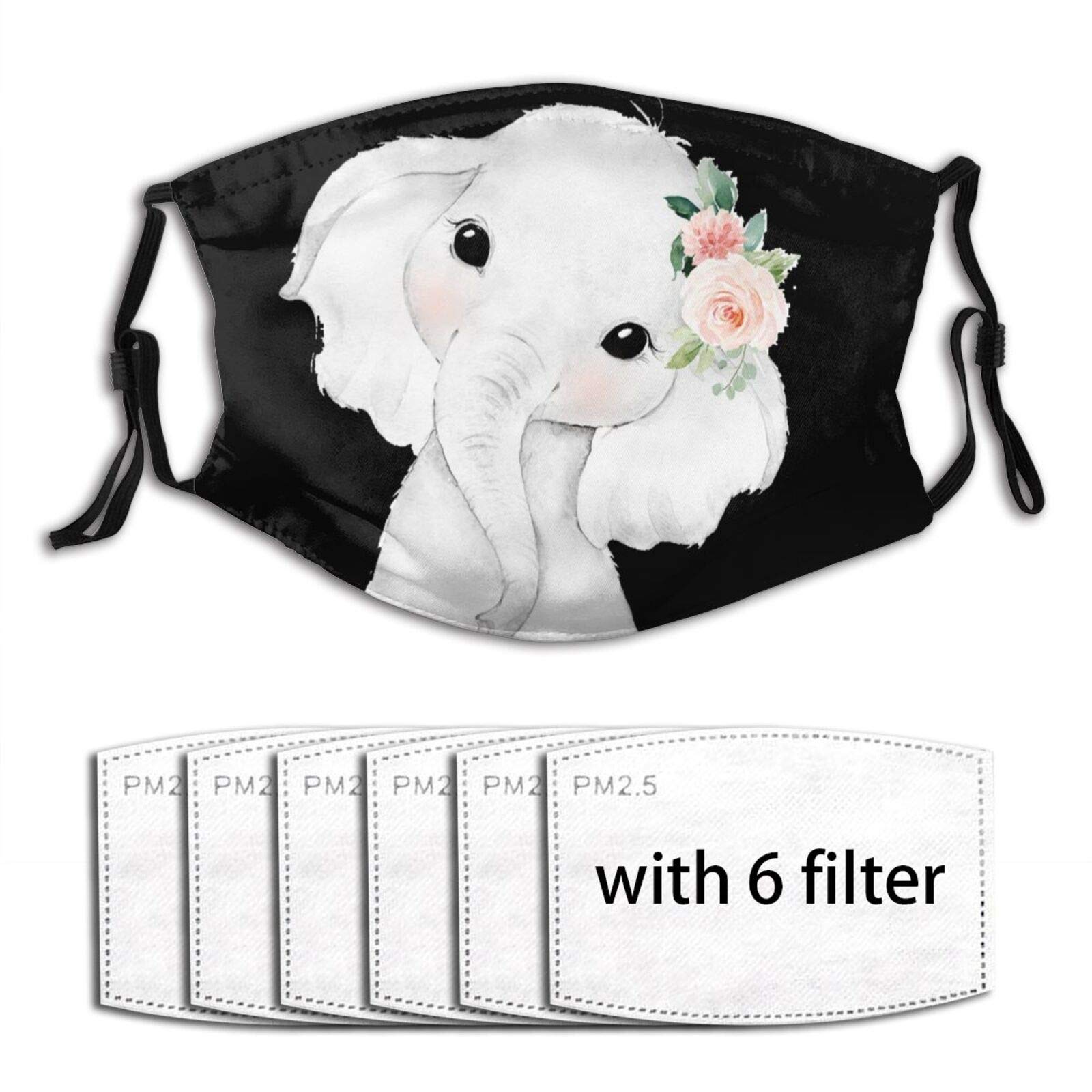 Washable Face Mask Balaclava With 6 Filters Baby Girl Elephant Windproof Dustproof Elastic Strap Adjustable Mask For Women Men
