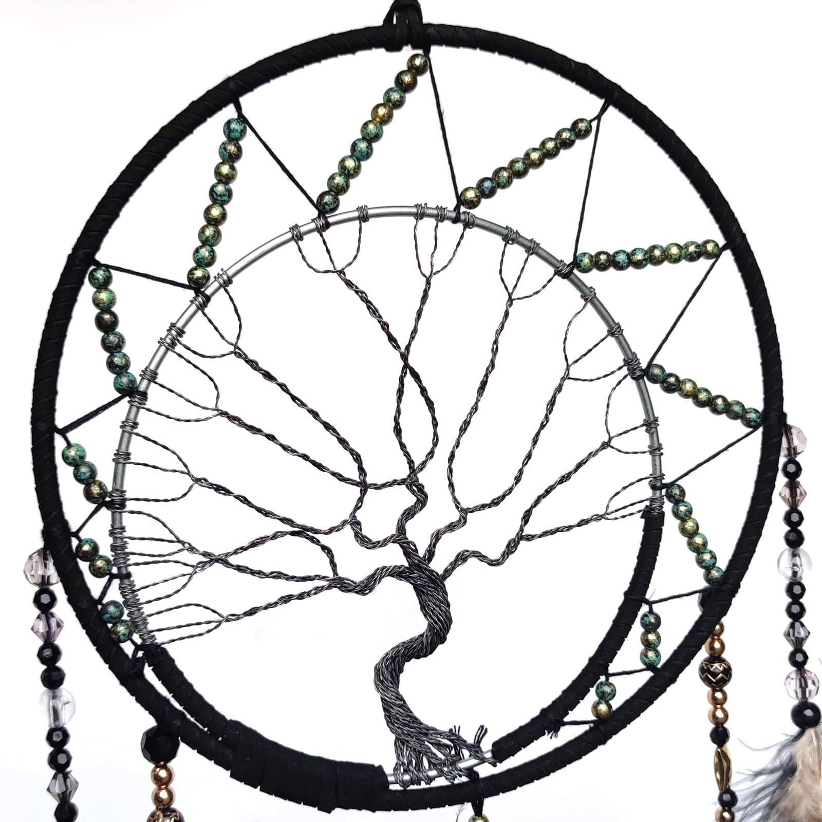 Donko Black Large Dream Catcher Wall Decor Crystal Tree of Life Dream Catchers Handmade Feather Dreamcatcher Wall Hanging Ornament for Bedroom Living Room Home Decor - Image 3