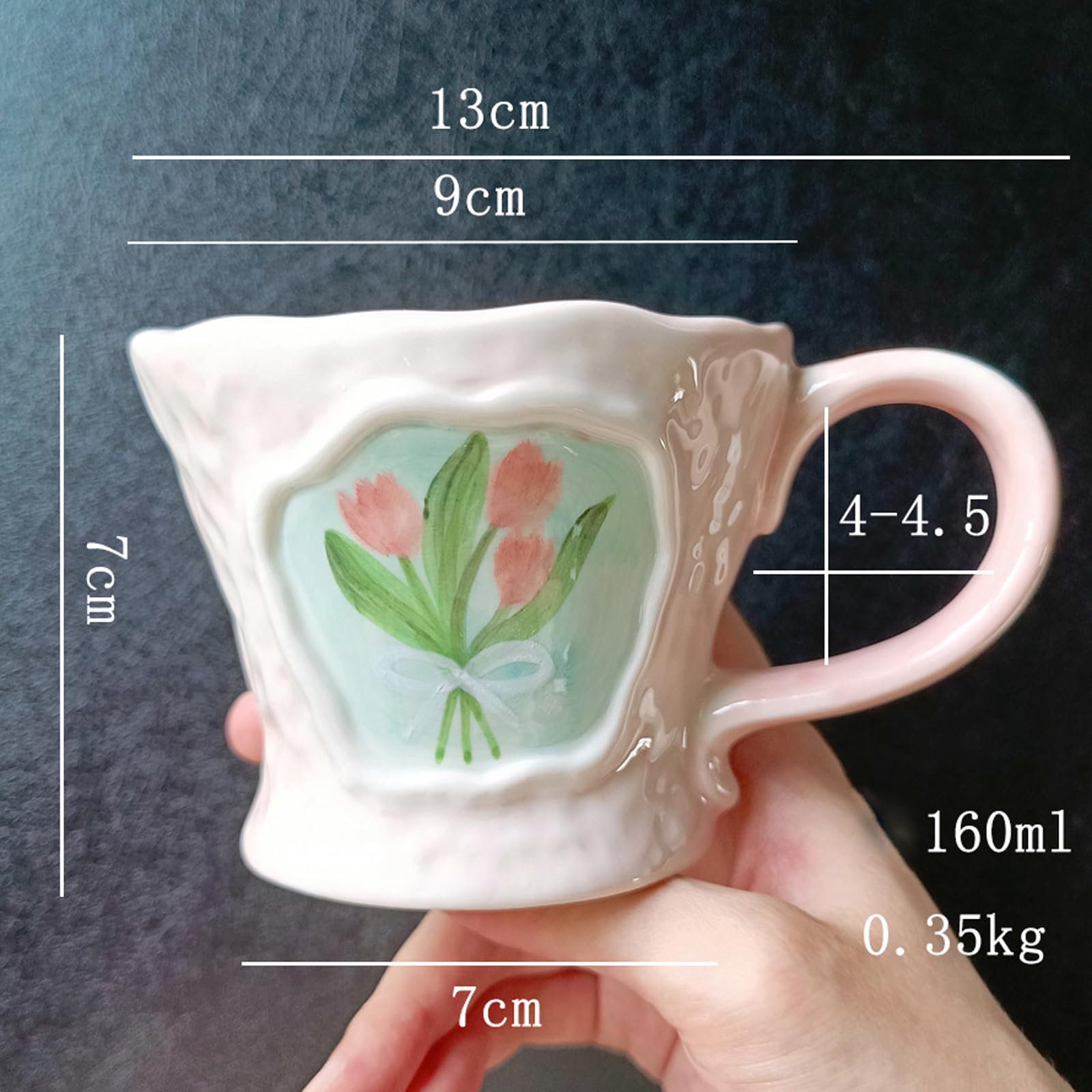 FfiMe Tazza da latte goffrata dipinta a mano, in ceramica, per caffè, tè, caffè, bicchieri, per donne, ragazze, amiche, matrimoni e feste, regali per signore (rosa, 4 pezzi)