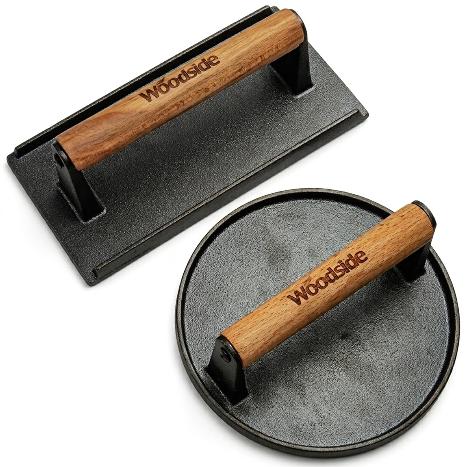 Woodside Cast Iron Grill Press Set 2 Pack Burger & Rectangle BBQ Press