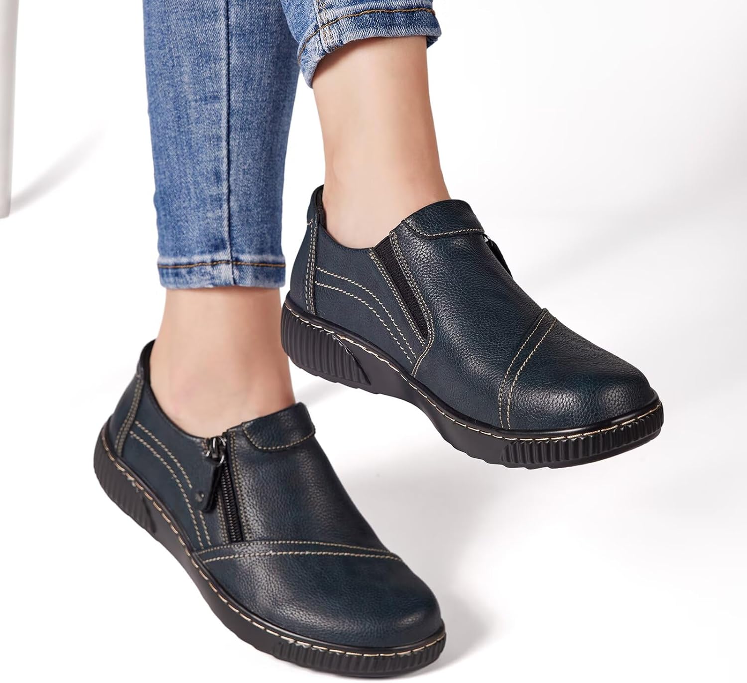 Women Casual Slip on Leather Loafers Dress Walking Shoes - Image 7