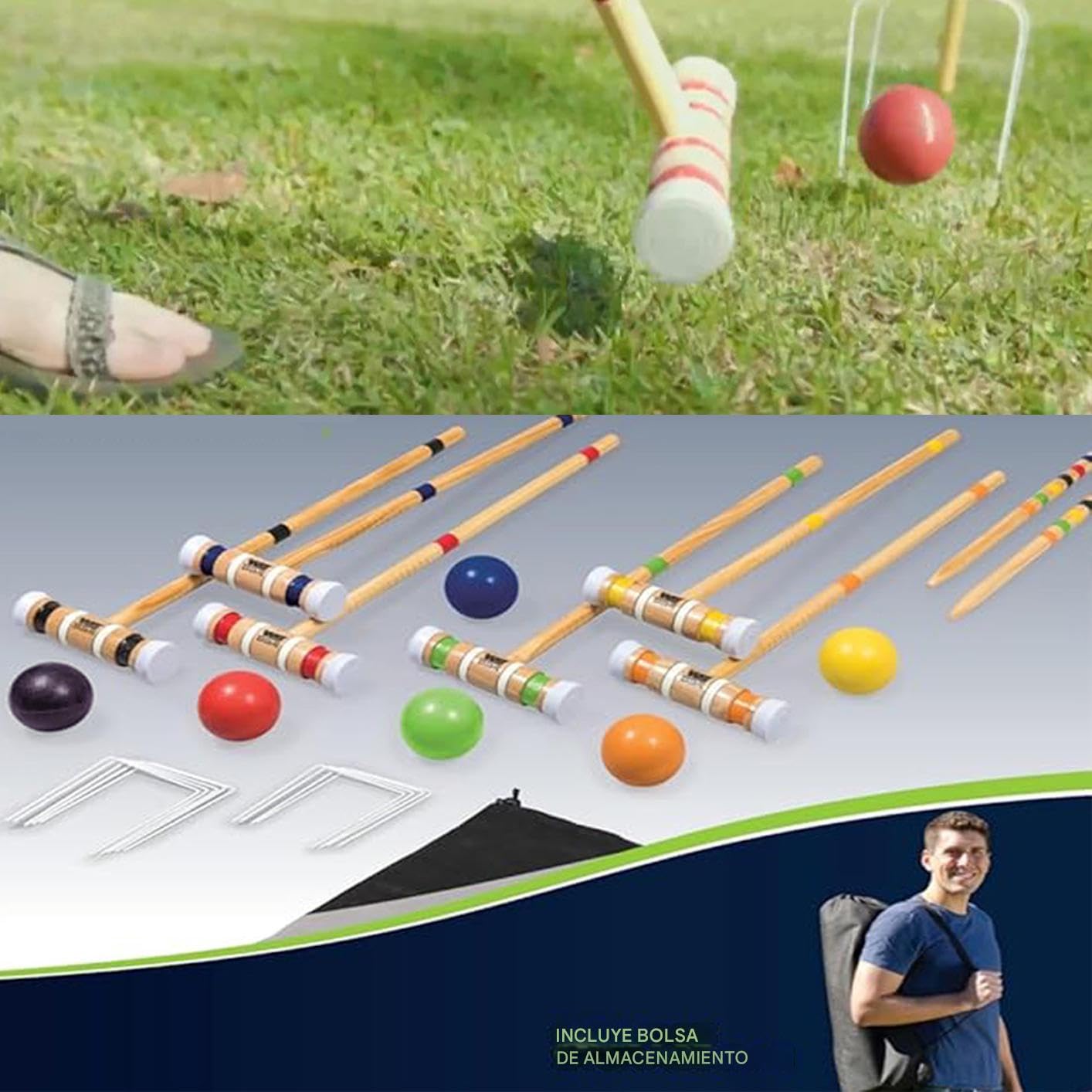 Conjunto de Croquet para Adultos, Set de Croquet Juegos Divertidos de | Juego de bolos de madera reutilizable, kit deportivo al aire libre para hombres, mujere