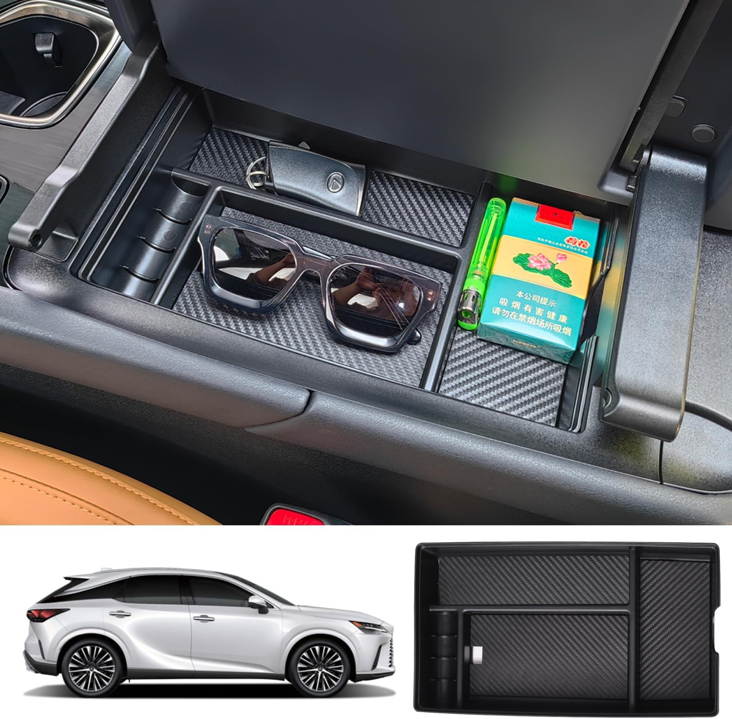 Center Console Organizer Compatible with Lexus RX 2023 2024, Organizer Box for 2024 RX Hybrid RX 350h/ 500h F Sport Premium+/ Luxury/F Sport Handling