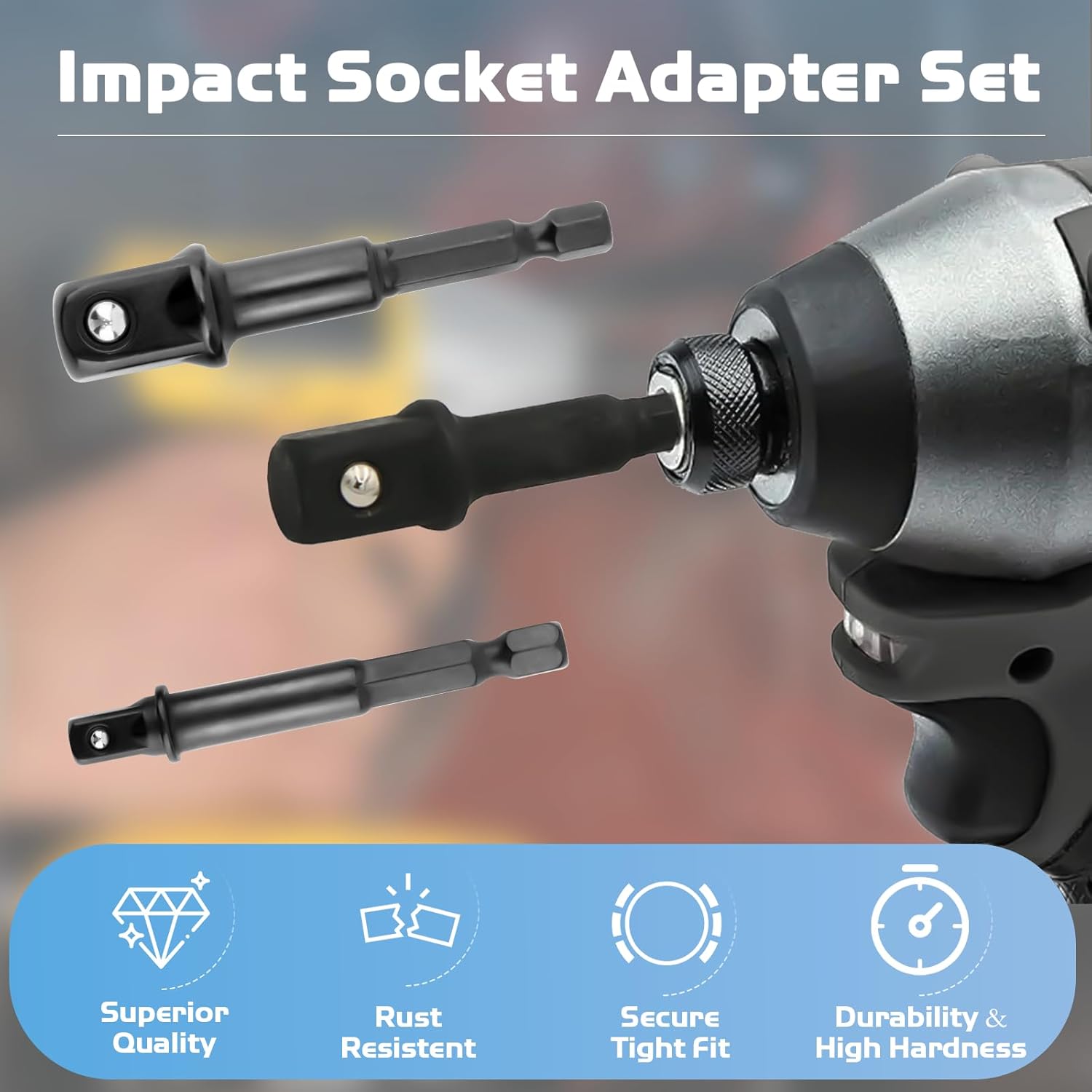 Impact Socket Adapter Set Replacement for DW2541IR, DW2542IR, DW2547IR, 3-Piece 1/4" Hex Shank Drill Bit Socket Adapter for 1/4", 3/8" and 1/2" Drive for Cordless Drill, Power Drill, Driver