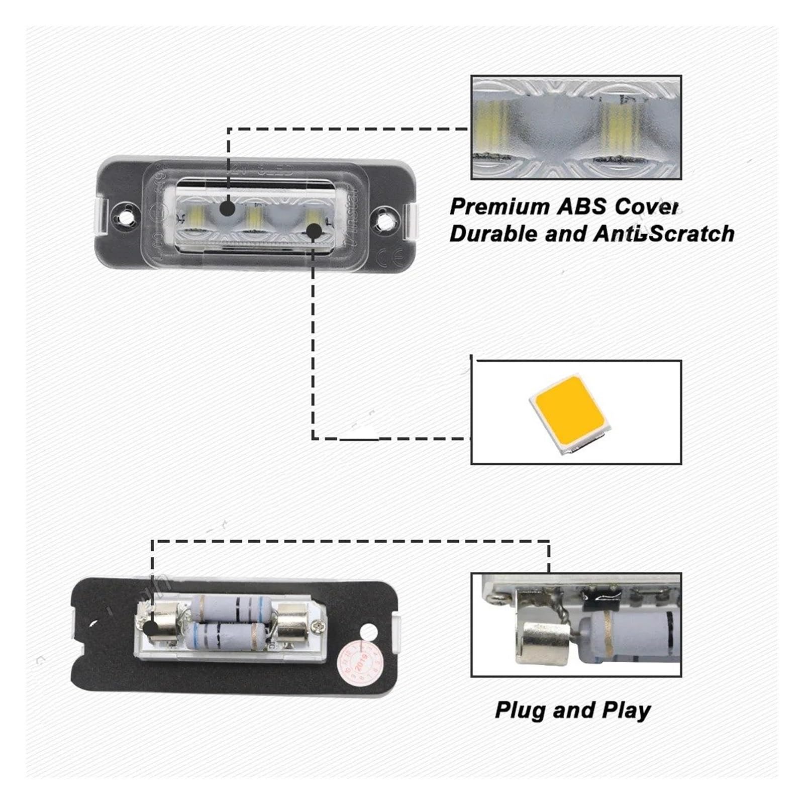 Luce targa per Benz Classe ML W163 W164, Classe GL X164, Classe R W251 (versione benzina). 2 luci LED per targa senza errori.