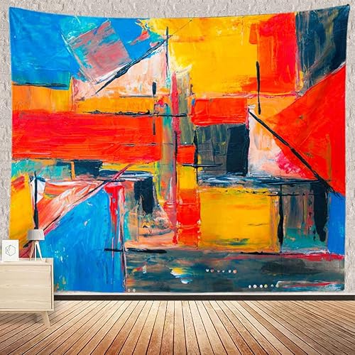 BULOR Tapiz de pintura abstracta, moderno, acuarela, a la moda, rojo y azul, para colgar en la pared, para dormitorio, sala de estar, oficina,