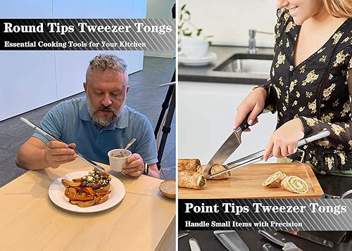 Miniatura 4 de JETKONG 2 pinzas de cocina de acero inoxidable de 12 pulgadas, pinzas rectas para alimentos, pinzas de cocina profesionales para reparar y hacer