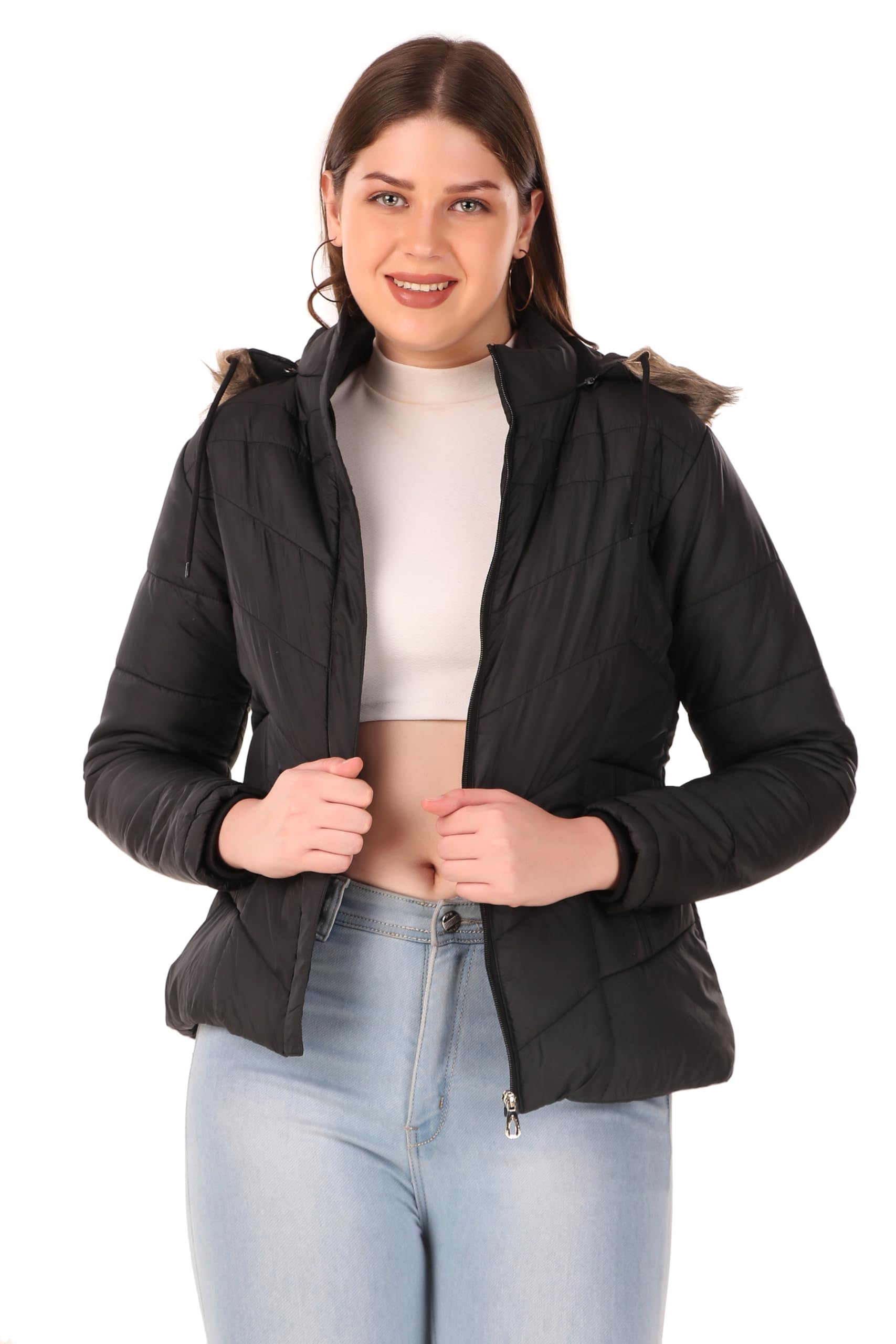 brazo Girls and Women's Puffer Regular Fit Bomber Jacket For Winter Wear | Hooded Neck | Full Sleeve | Zipper | Casual Jacket For Woman & Girl | Western Stylish Jacket For Women-picture-49