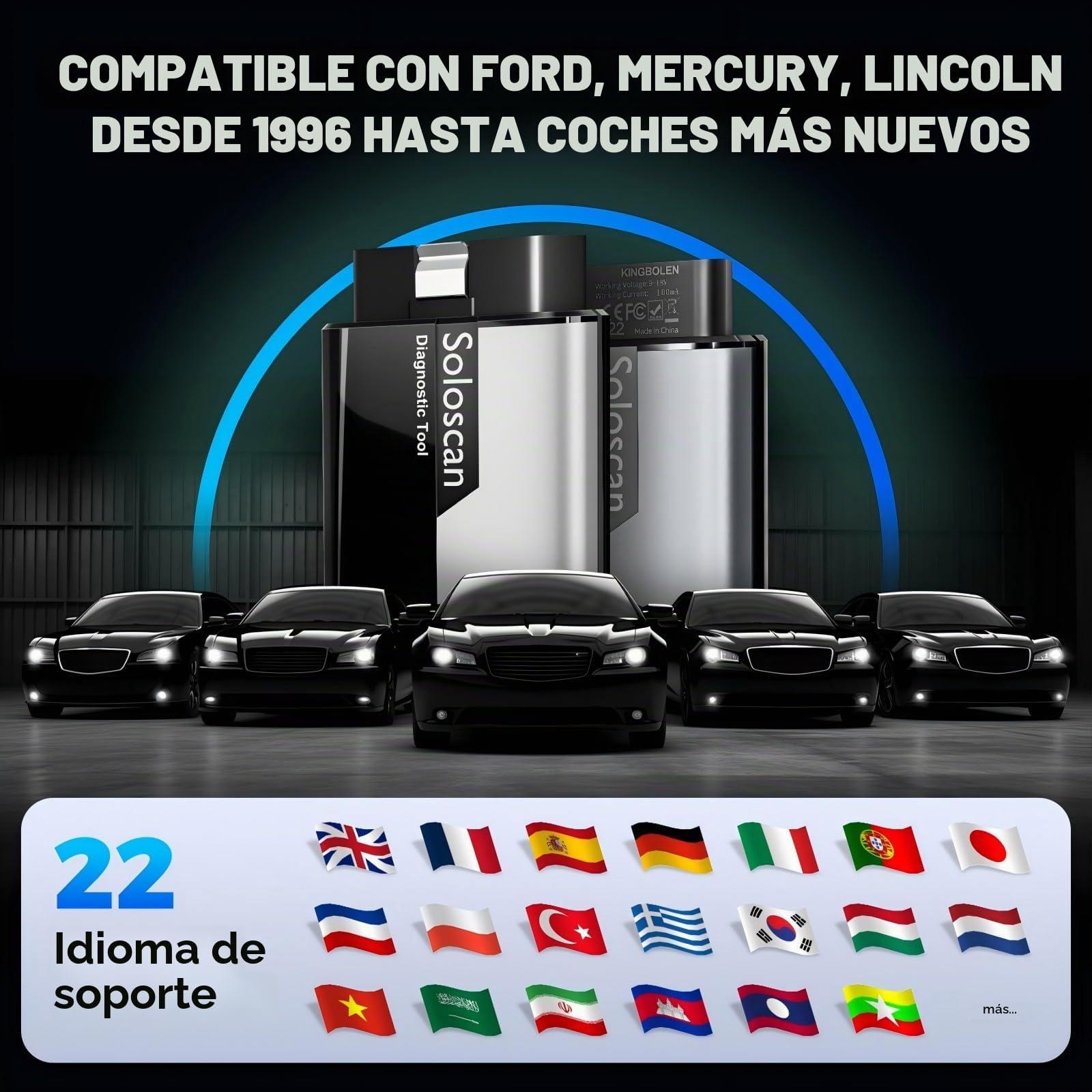 KINGBOLEN Soloscan OBD2 Diagnosis para Ford/Mazda/Lincoln/Mercury, Bluetooth Diagnosis Coche,Diagnóstico de Todos los Sistemas, 50 + reinicio, Actualizaciones gratuitas