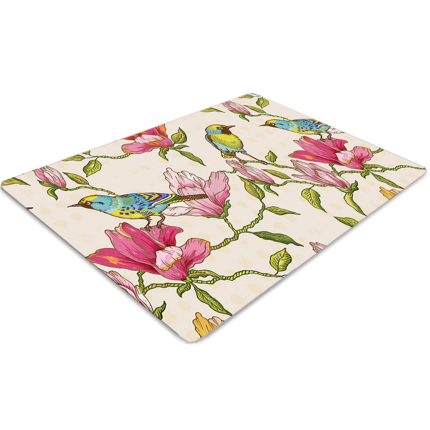 Tapis de chaise imperméable et facile à nettoyer avec motif imprimé floral et oiseaux