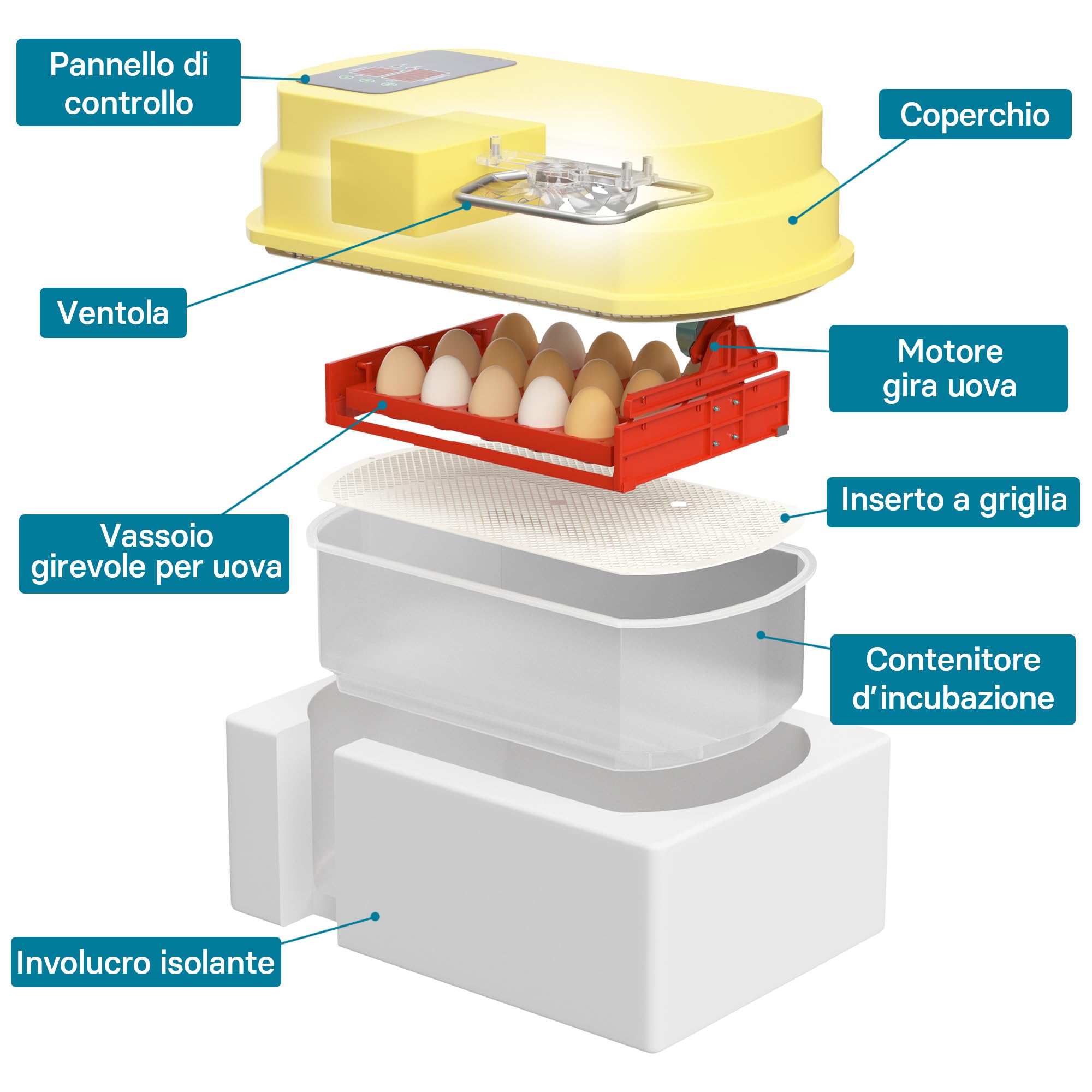 Wiltec Incubatrice automatica per 15 uova, con regolazione temperatura e umidità, Covatrice