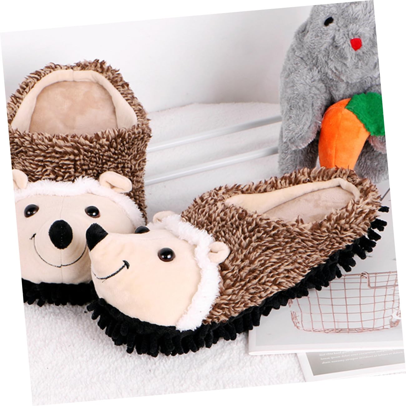 VALICLUD Pantuflas de Invierno Forma de Erizo, 1 Par, Felpa Algodón