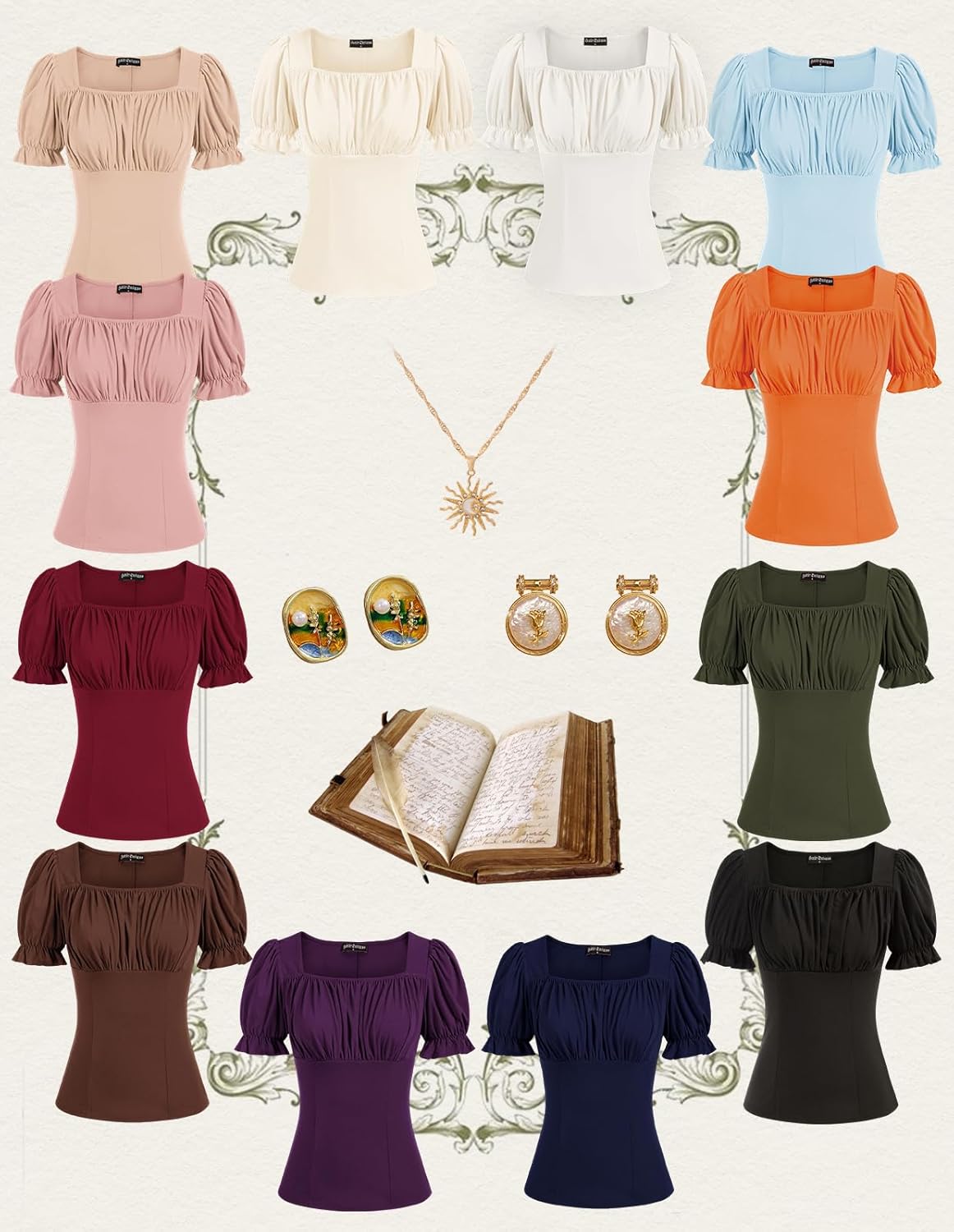 Scarlet Darkness Peasant Tops for Women Vintage Puff Sleeve Square Neck Renaissance Shirt - Image 6