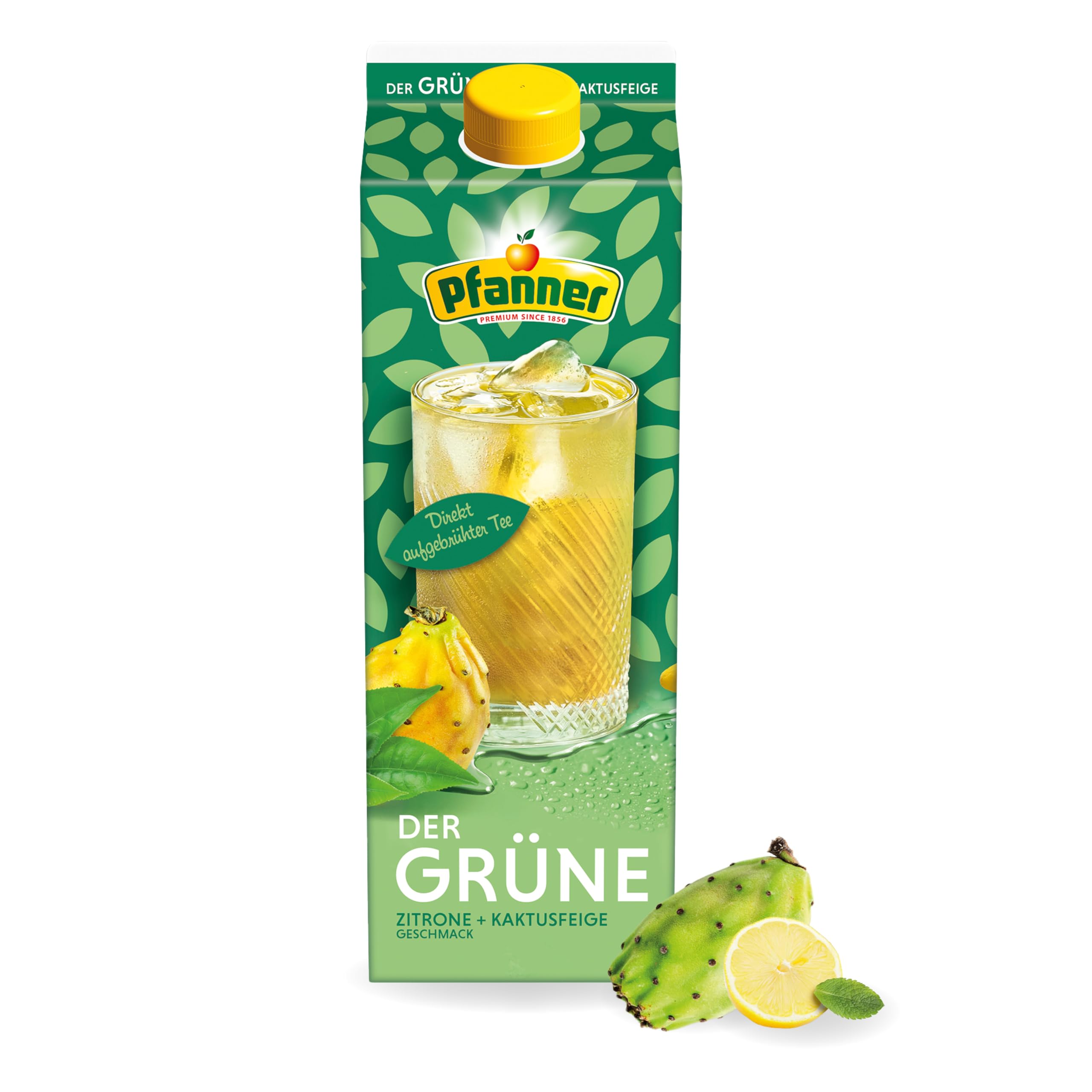 Pfanner Der Grüne – 1 x 2 l - Eistee Zitrone Kaktusfeige aus direkt aufgebrühtem Grüntee - Ice Tea Karton