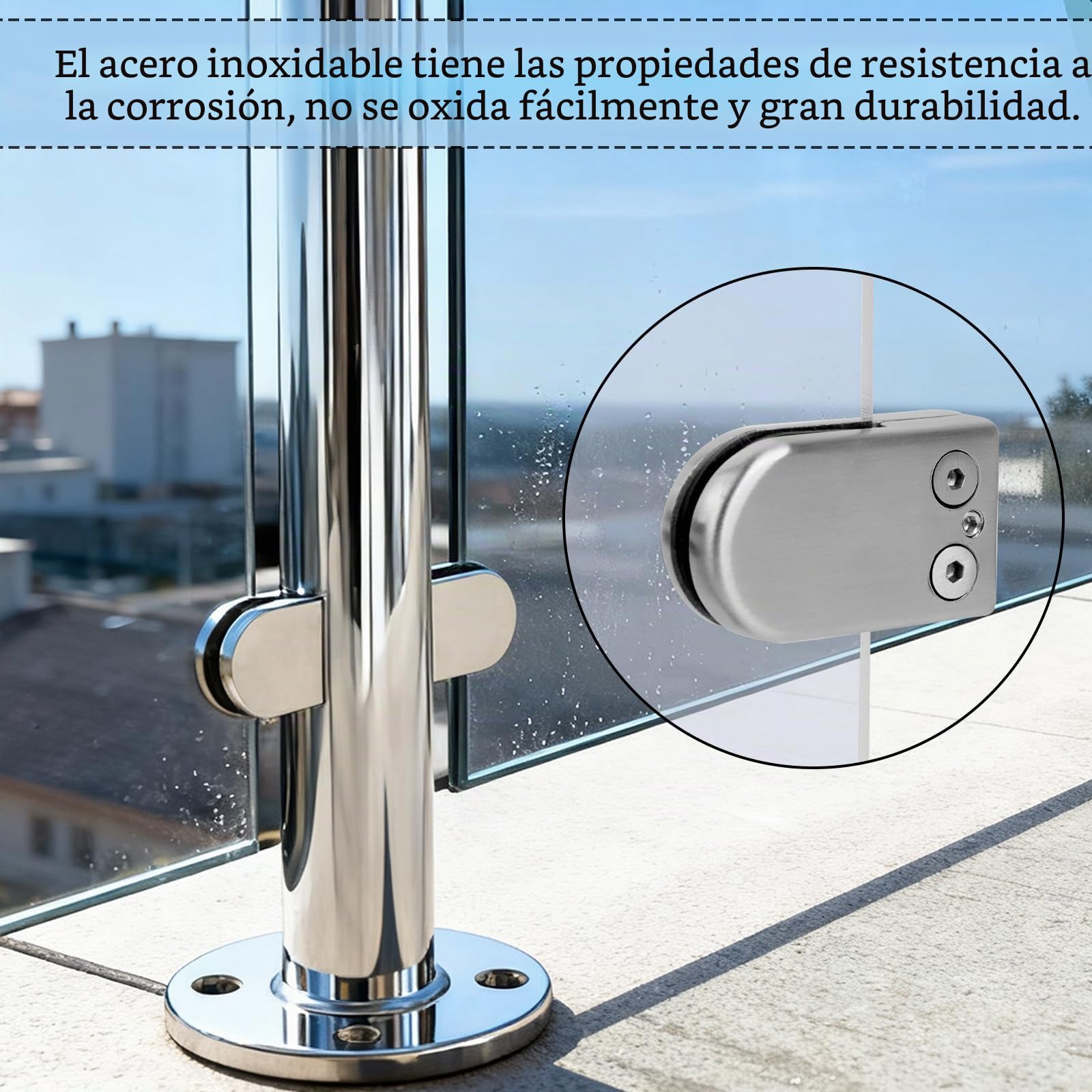 8 Pcs Abrazaderas de Vidrios, Abrazadera de Vidrio Ajustables de 8-10 mm, Soporte Estante Cristal de acero inoxidable para barandillas de escaleras con llave hexagonal
