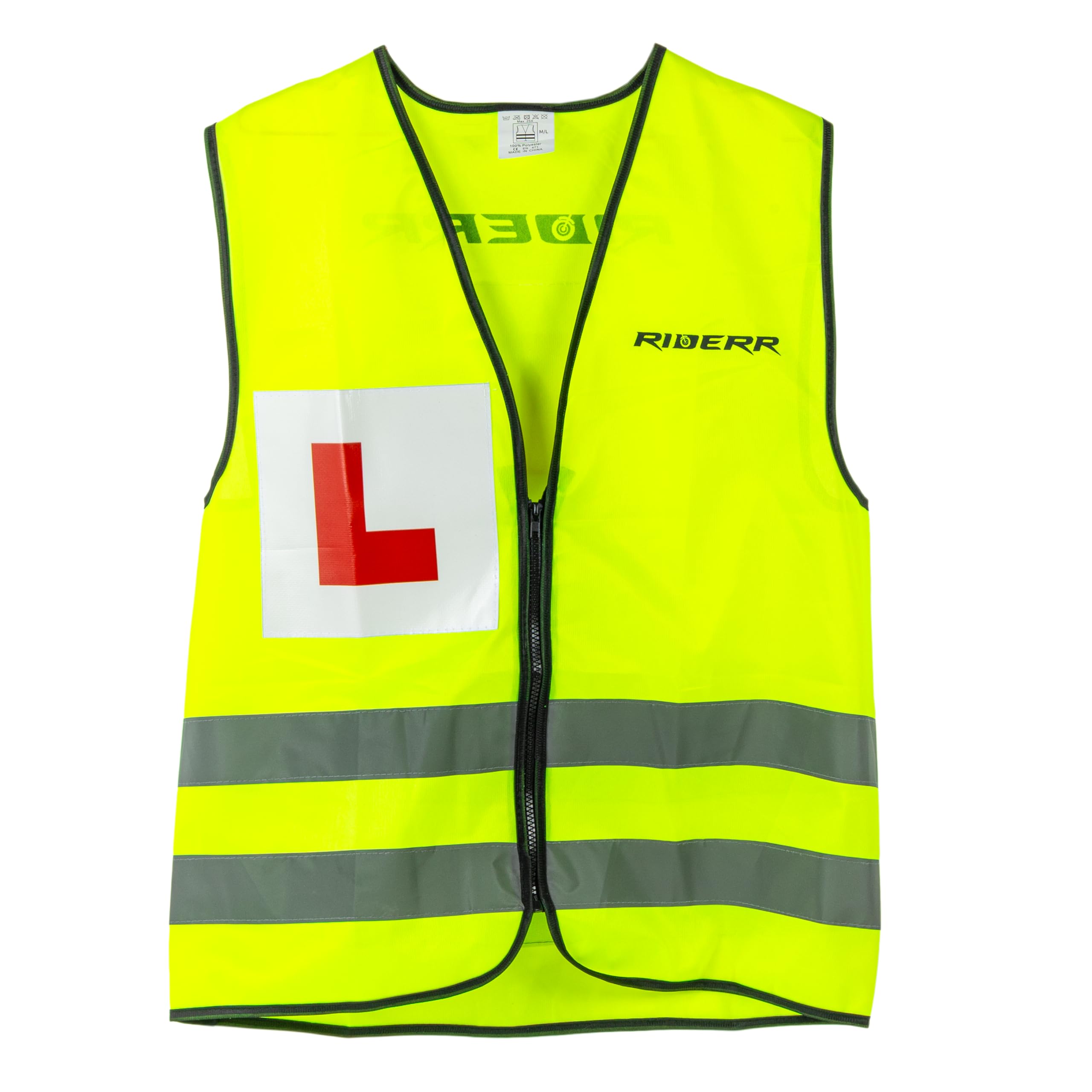 RIDERR High Visibility Motorcycle L Plate Vest, Fluorescent, Reflective Material, CE Approved, M/L & XL/2XL Sizes - Learner Riders (UK, Alpha, XL, XXL, Regular, Regular)