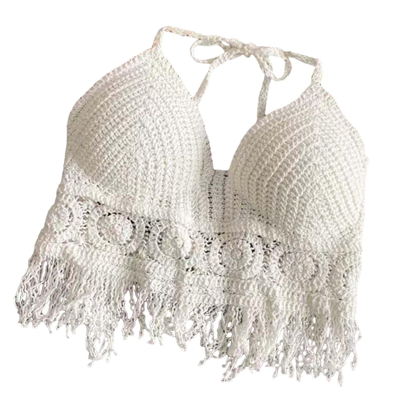 ujeavette Bohemia Crop Top Corset Vest Hollow Out Tank Camis Bralette for Women Rave 37cmx26cm White-picture-26