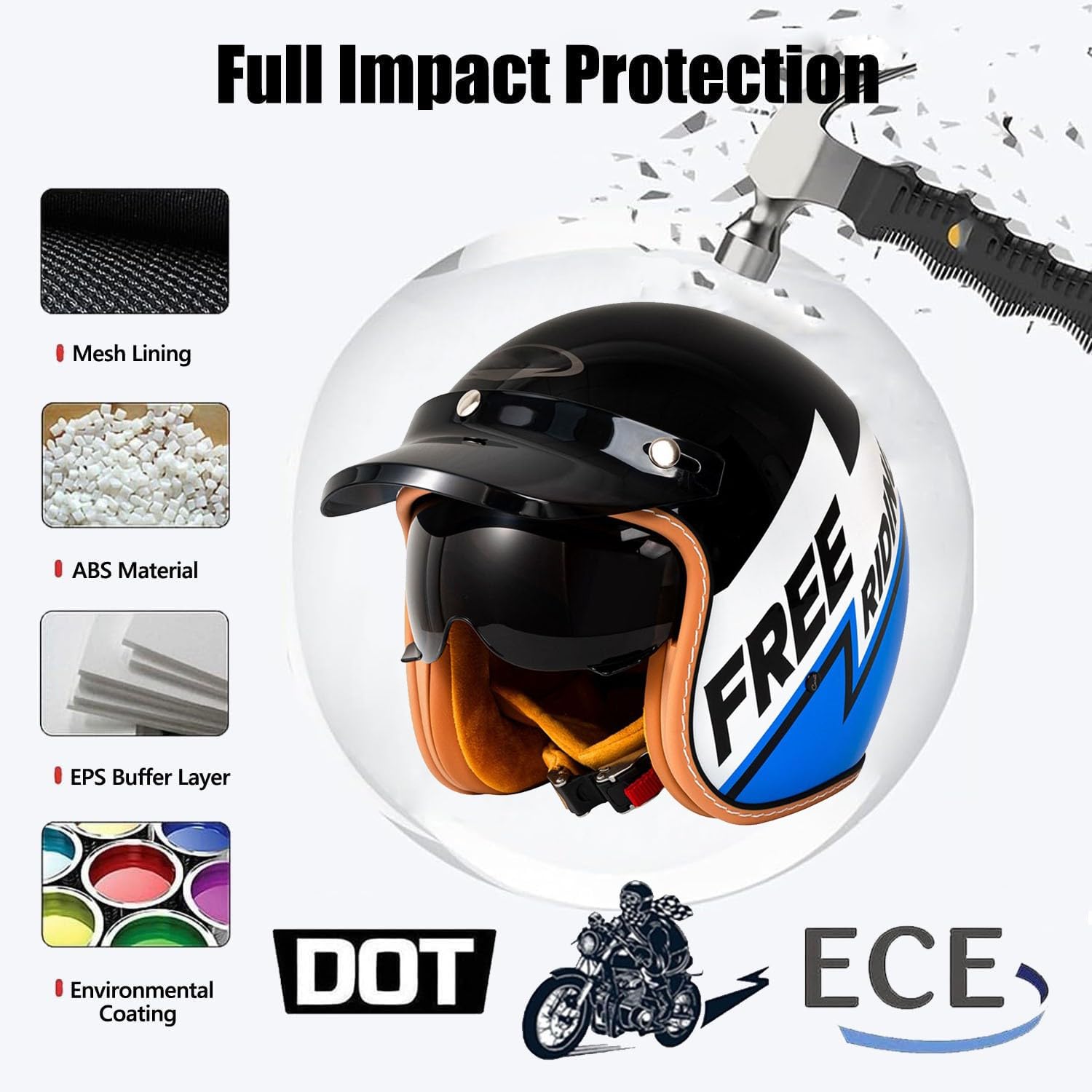 Media Casco De Motocicleta Vintage Casco Abiertos con Visera Solar 3/4 Casco Moto Jet Alemán Estilo ECEDOT Homologado Cascos Half-Helmet para Hombres Y Mujeres