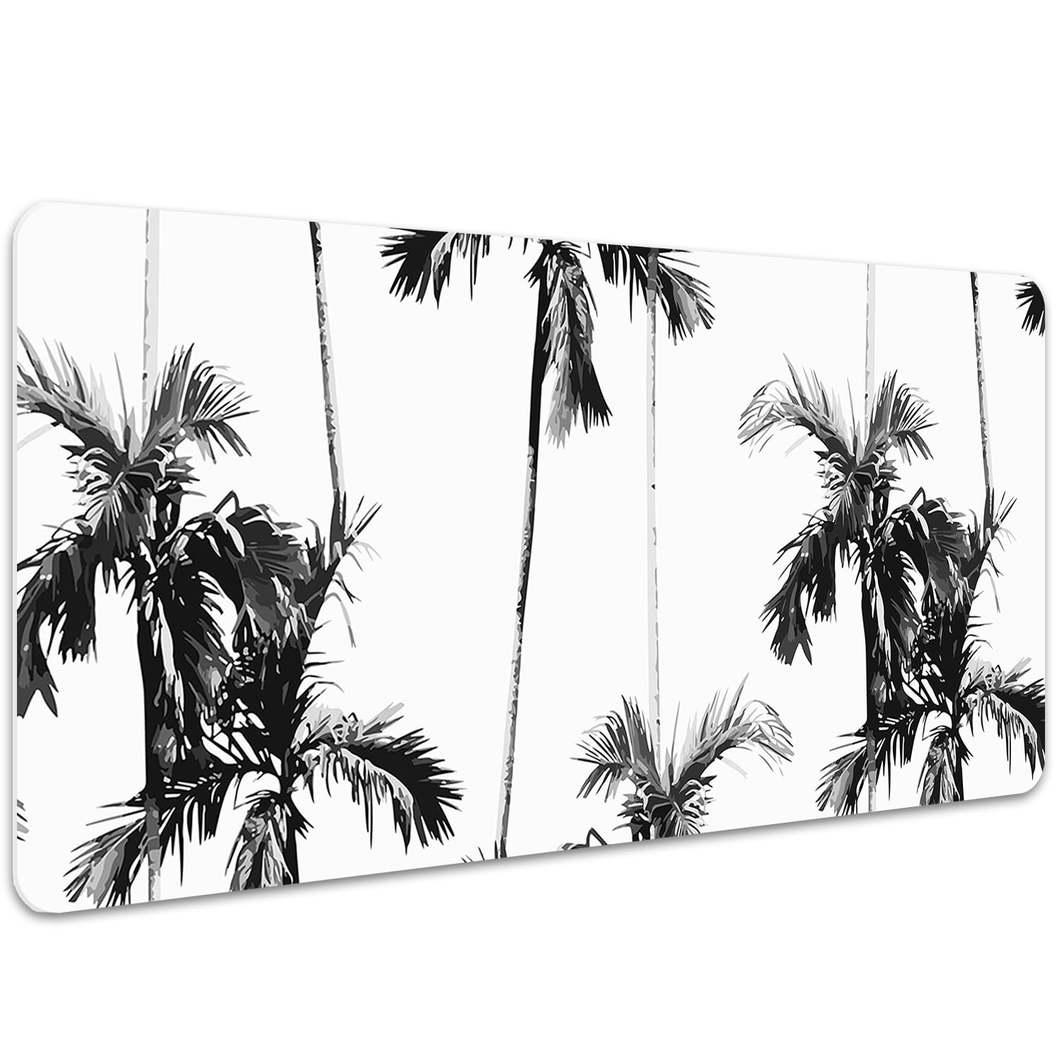 Sottomano per Tastiera 100x50 cm Impermeabile in Vinile PVC Protezione e Decorazione Facile da Pulire Superficie Protettiva per Ufficio e Casa Antiscivolo - Palme bianche e nere