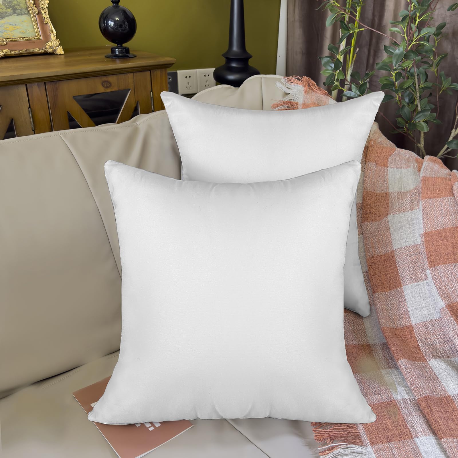 Outdoor-Kisseneinsätze, klein, wasserabweisend, Terrassenmöbel, dekorative Veranda, Couch, Premium, quadratisches Sofakissen, Weiß (40x40 cm 4er Set)