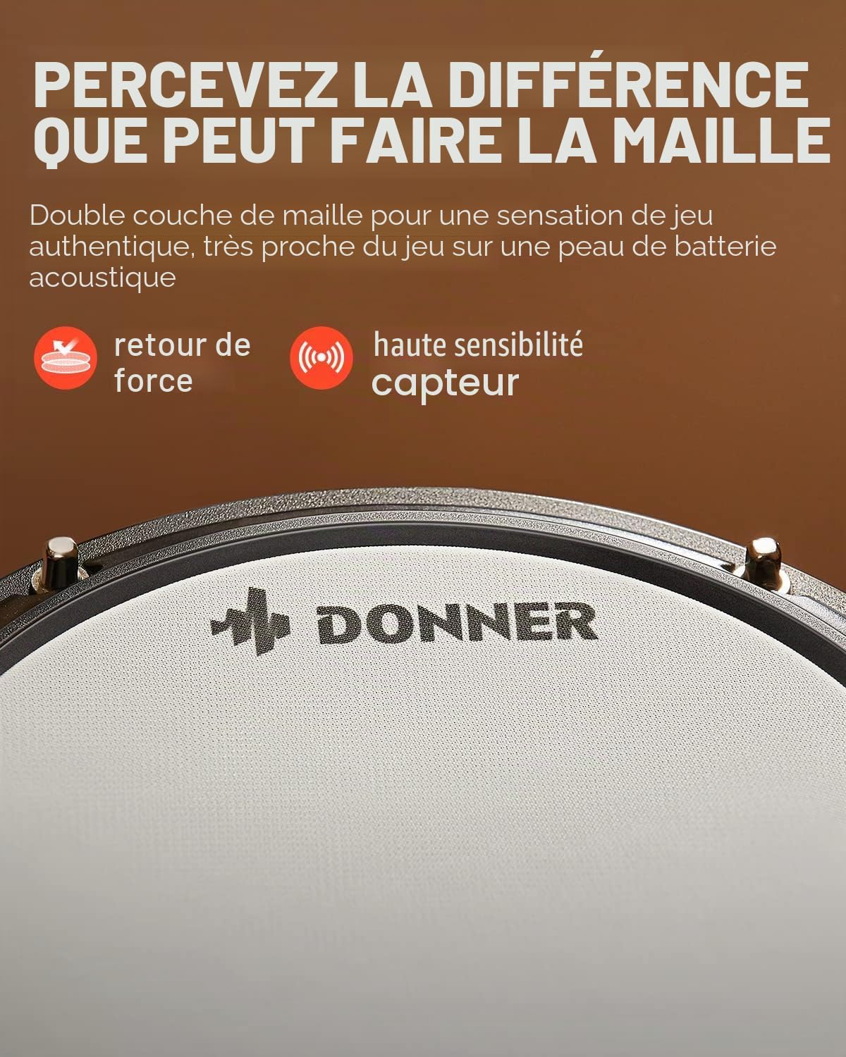 Donner Batteries électroniques drum set pour débutant avec 180 sons, batterie complète en maille silencieuse, légère et portable (DED-80)