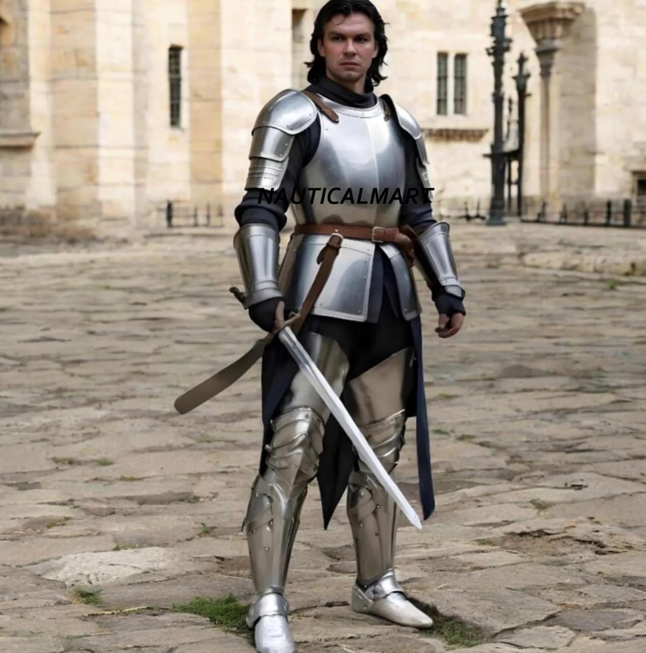 NauticalMart Medieval Knight Full Suit Armor- Handmade18 Gauge Steel Sliver Finish Wearable Body Armour Set Prefect For LARP & Halloween Movie Costume