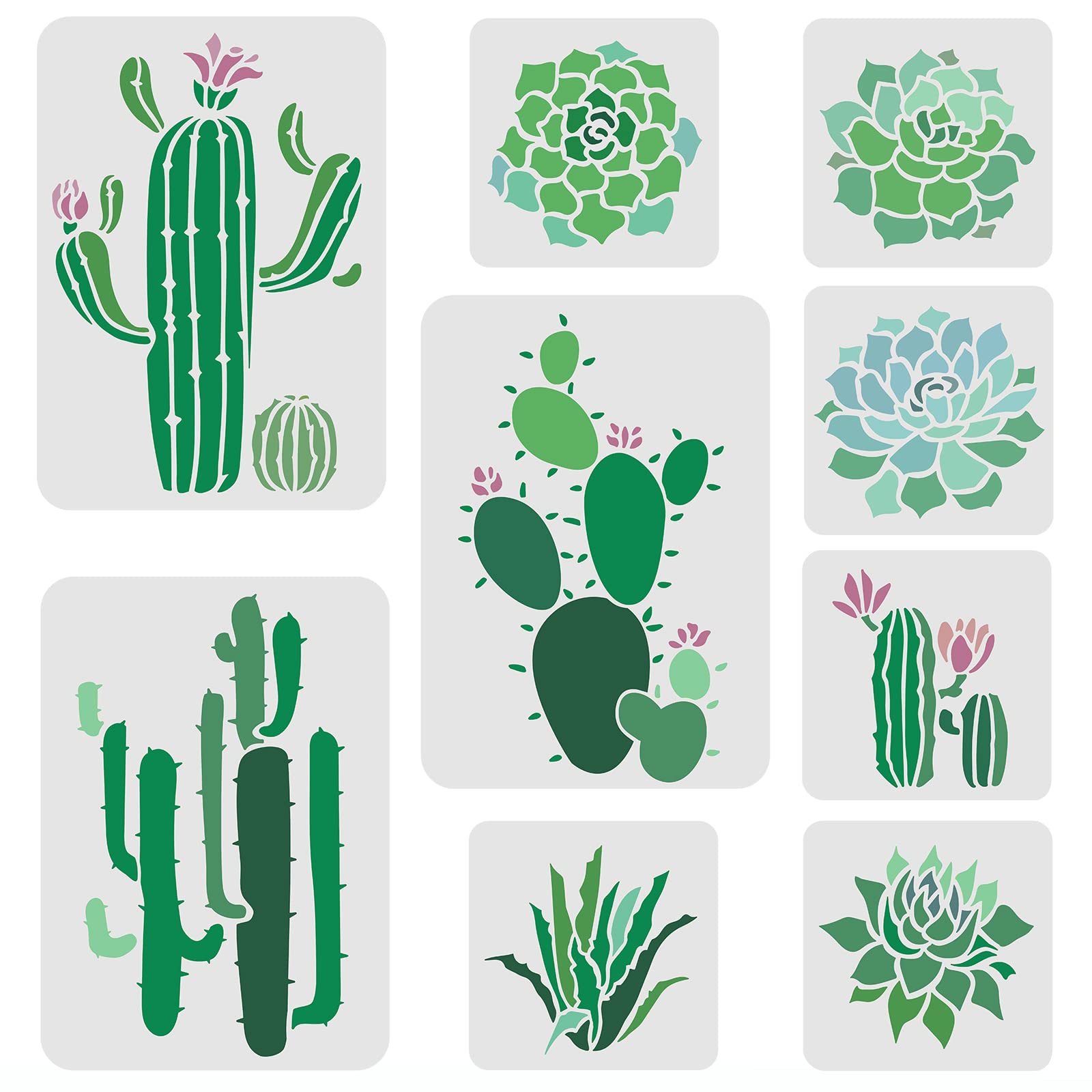 FINGERINSPIRE 9 Pcs Succulent Plants Stencils 2 Sizes Cactus Plants Pattern Stencil Aloe Vera Wall Stencil Plastic Succulent Plant Stencils Reusable for Painting on Wood Floor Wall