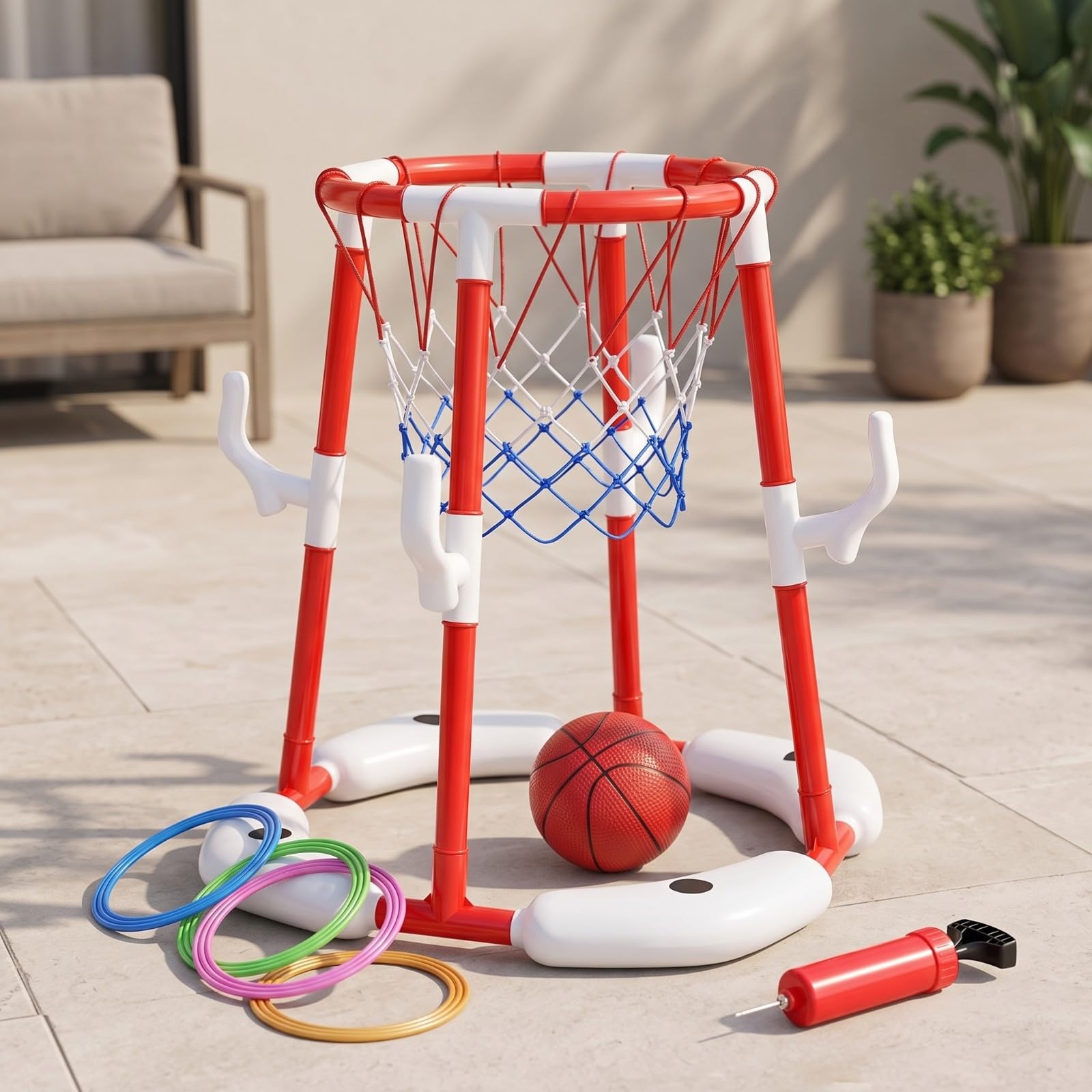 Baoblaze Juego con Bomba Resisn | Base Flotan Circular, Juego Baloncesto Acuático con Inflador, Ligero, Baloncesto Piscina, Familias, Rojo