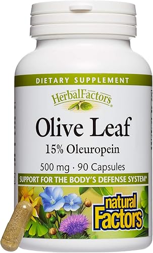 HerbalFactors by Natural Factors, Hoja de Olivo 500 mg, Fórmula de Bienestar Natural, 90 Cápsulas