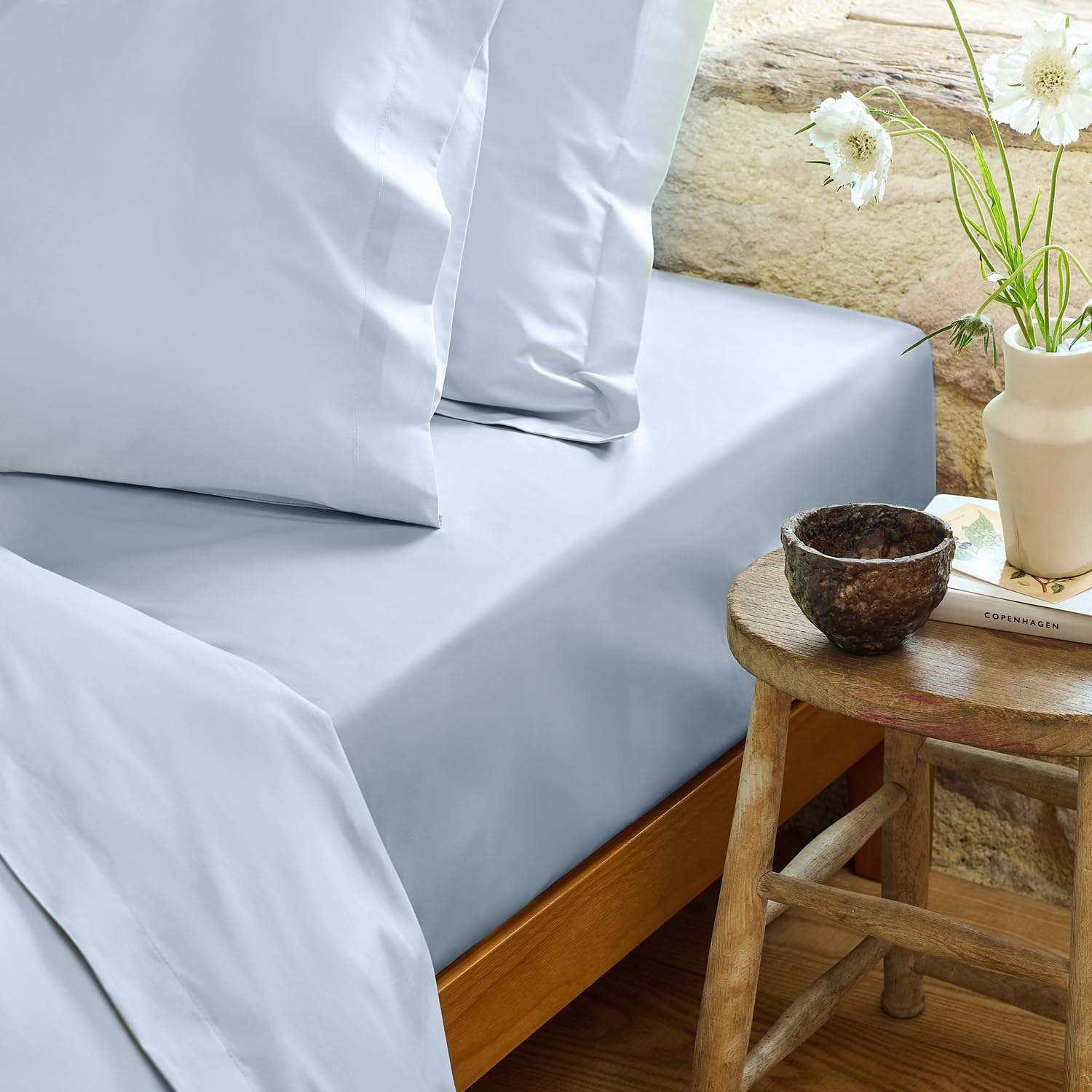 Christy 200TC Organic Super King Fitted Sheet | Classic Blue | 100% Certified Organic Cotton Bedding | Super Soft and Smooth Bed Linen