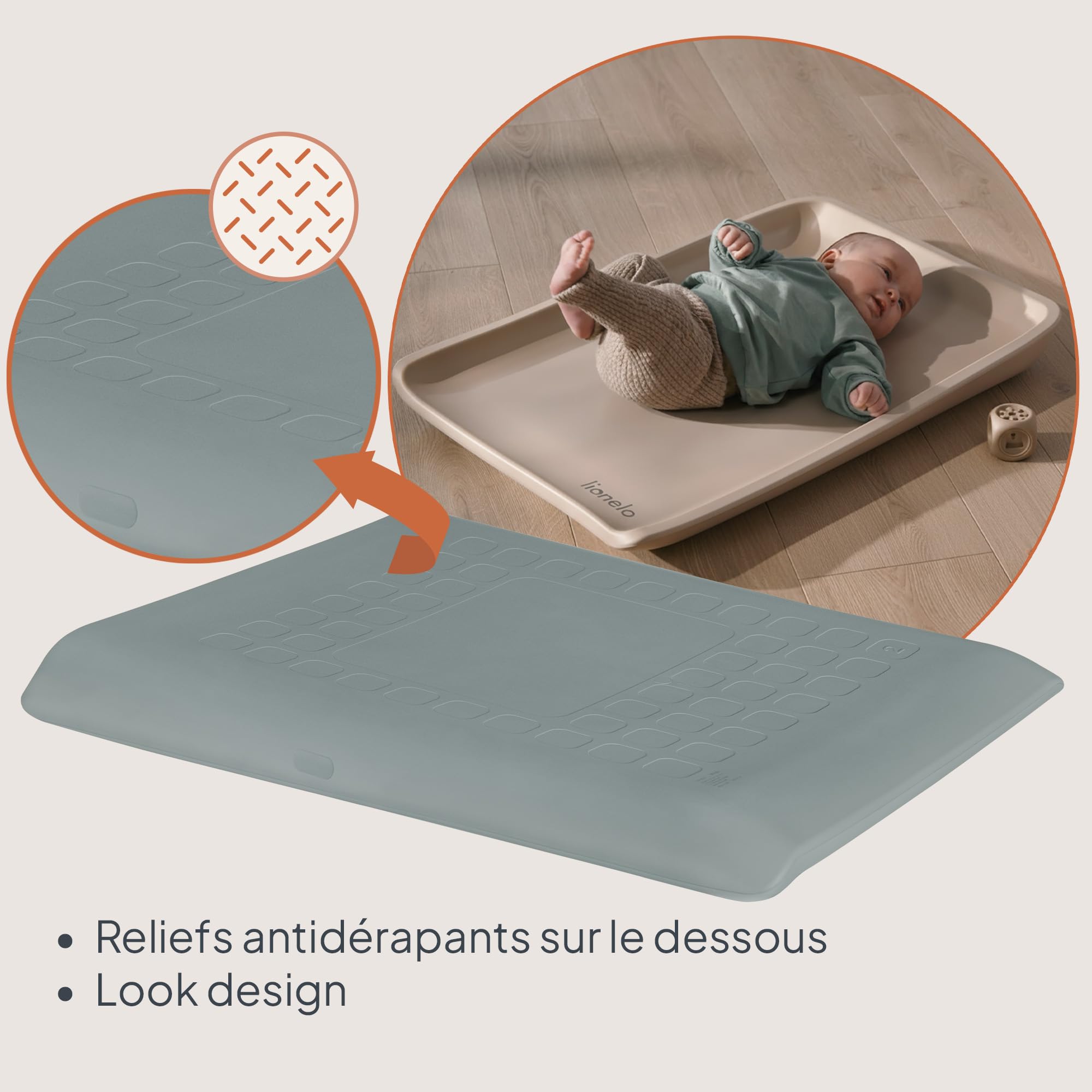 LIONELO Matelas à langer Megs Imperméable Lavable Multifonctionnel en Mousse PU Souple, env. 50 x 70 cm, Antidérapant Sûr Design (Grey)
