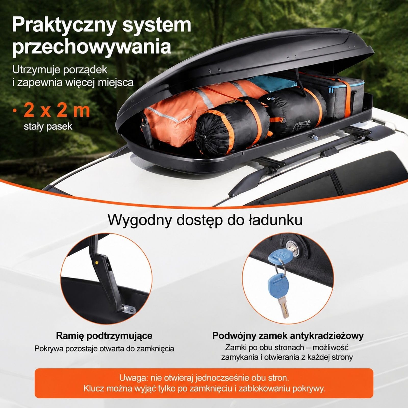 Box dachowy 370 l z ABS, twarda skorupa, otwieranie dwustronne, 2 paski, czarny do auta SUV kombi