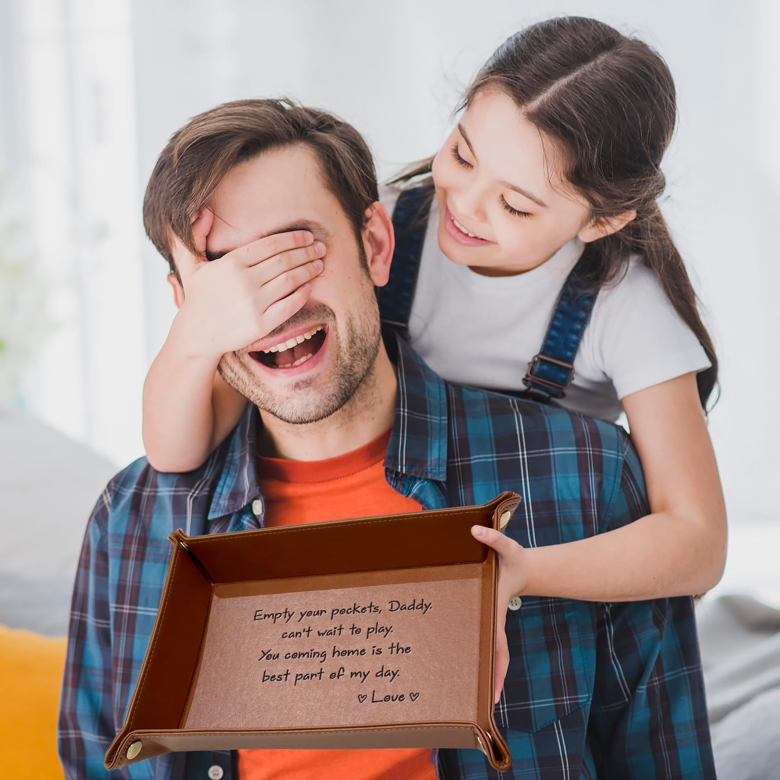 Gifts for Dad Birthday, PU Leather Valet Tray and Keychain, Unique Dad Christmas Birthday Gifts for Father Daddy, New Dad Gifts for Men Husband from Wife Daughter Son Kids, Empty Your Pockets