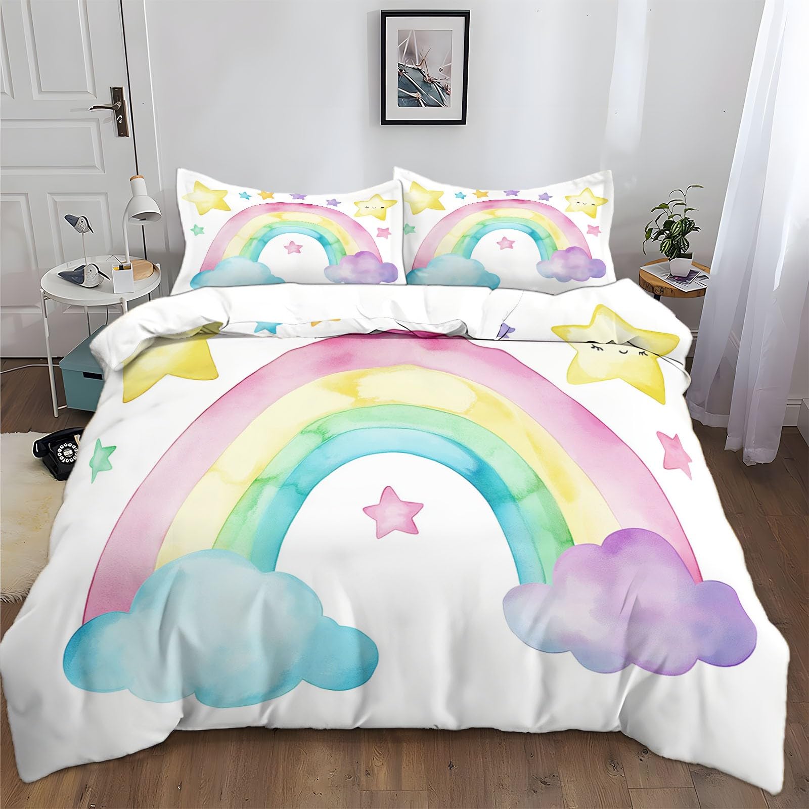 Housse de couette enfant 140x200 cm arc-en-ciel pour illuminer sa chambre de lit 1 personne