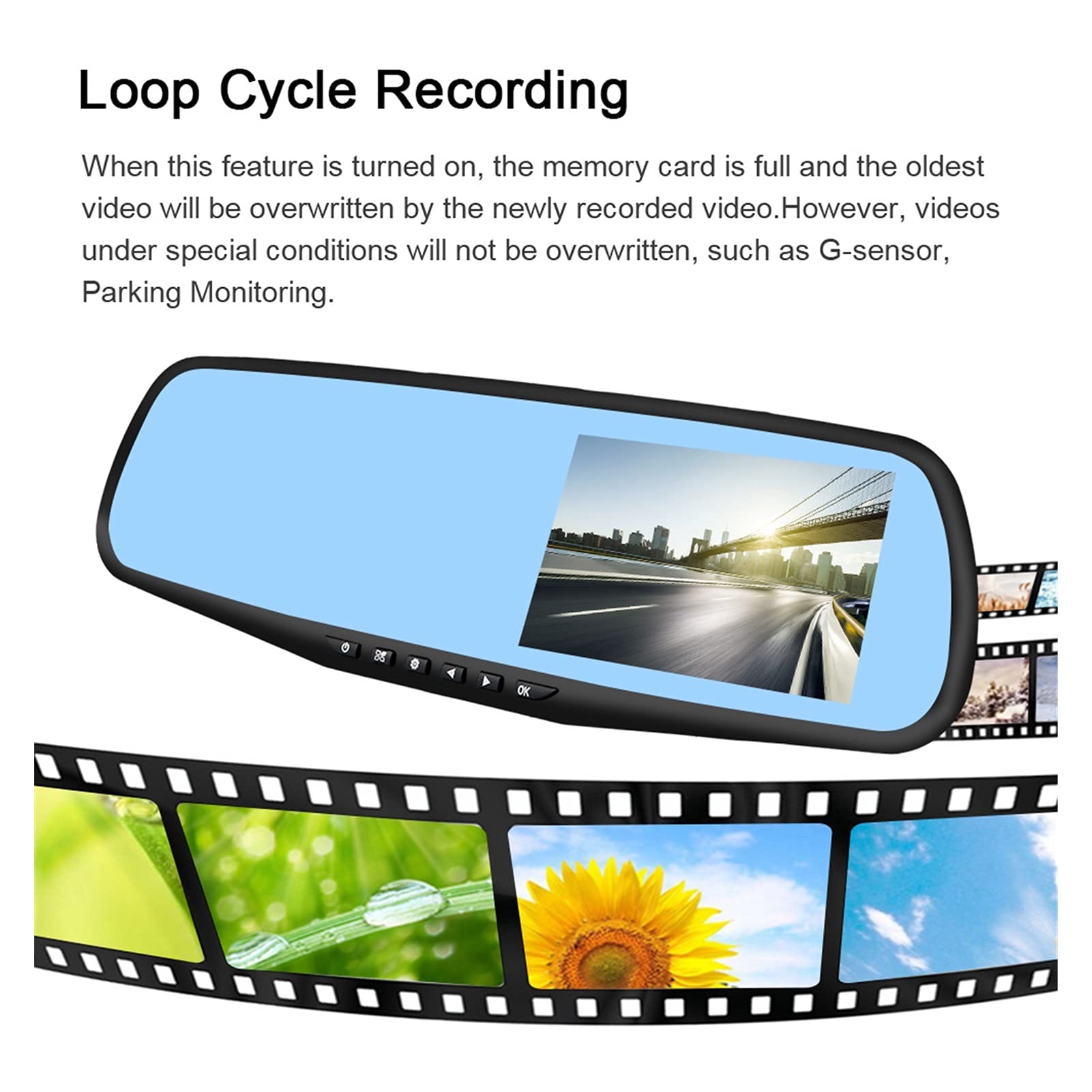 Cámaras de visión trasera Coche DVR Dashcam Video Recorder Dual Lens Registrador Auto Registro de inversión Imagen Buck Line Vista trasera Espejo Cámara de espejo 4.3 pulgadas Dash Cam Electrónica de