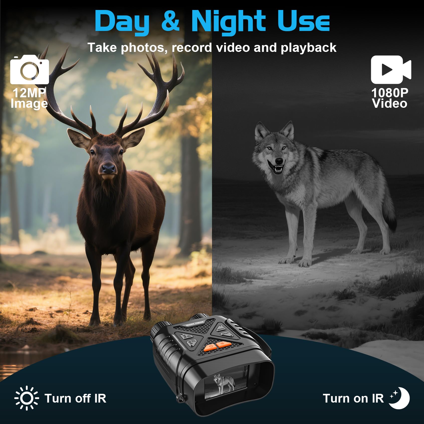 Visore Notturna, 2.8"HD Display, 10X Digitale Zoom 7-Livelli Infrarossi, 800M Visione con Batteria Ricaricabile da 2000mAh, Con per la Caccia, Birdwatching, Campeggio